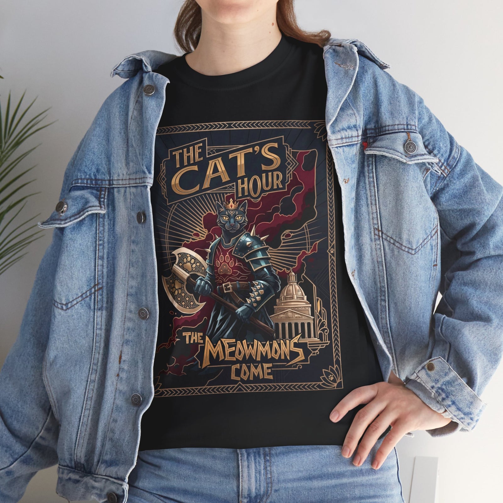 The Cat's Hour The Meowmons Come Shirt — Dark Fantasy Cat Warrior T-Shirt