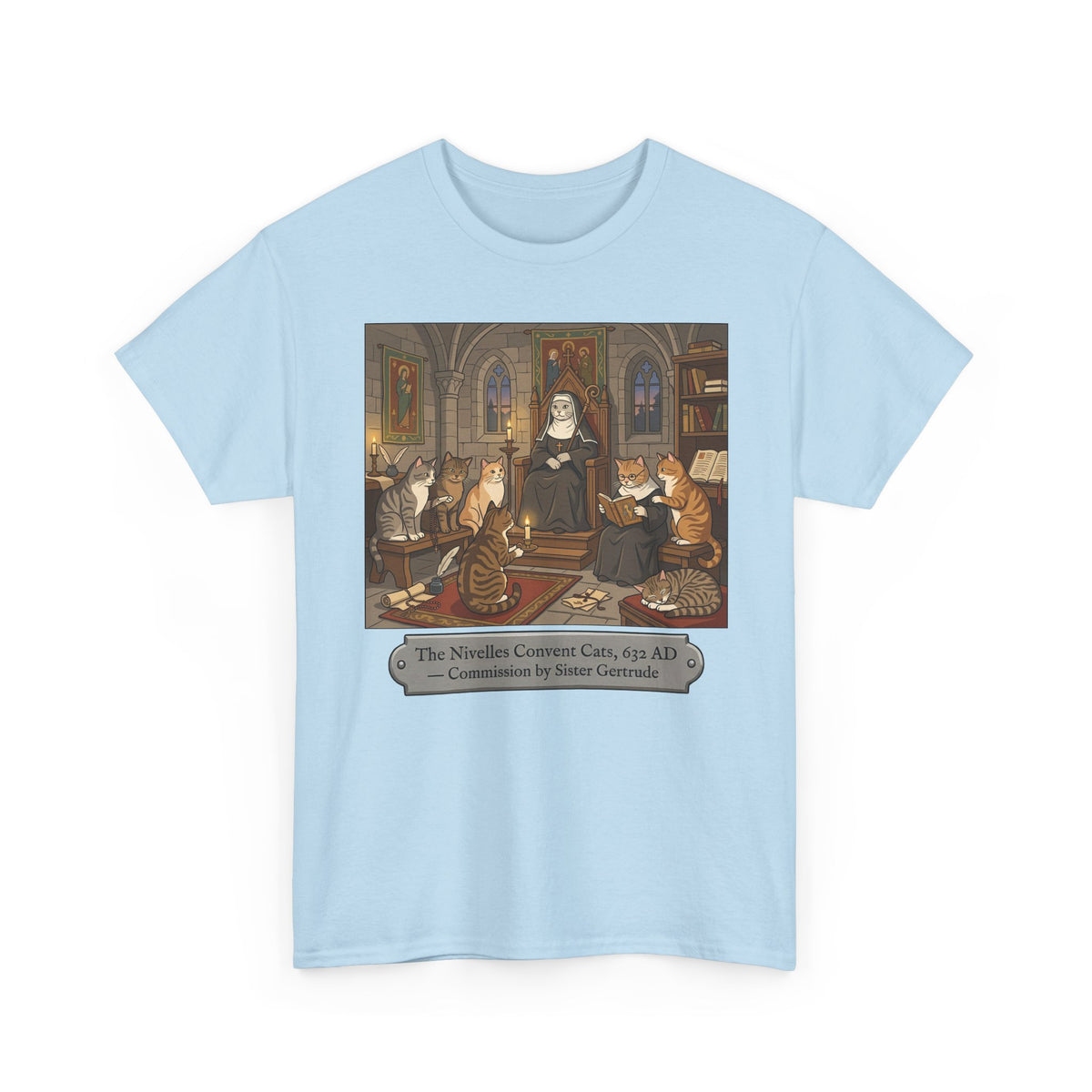 Nivelles Convent Cats T-Shirt — Vintage-Inspired Cat Illustration Tee