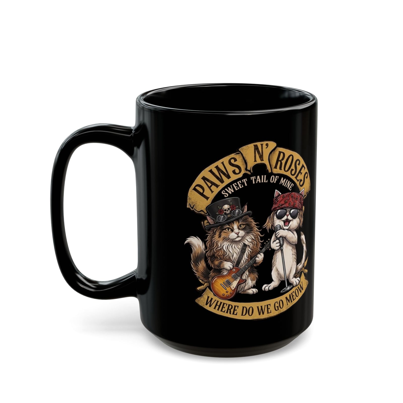 PAWS N' ROSES "Sweet Tail of Mine" Funny Cats Black Mug