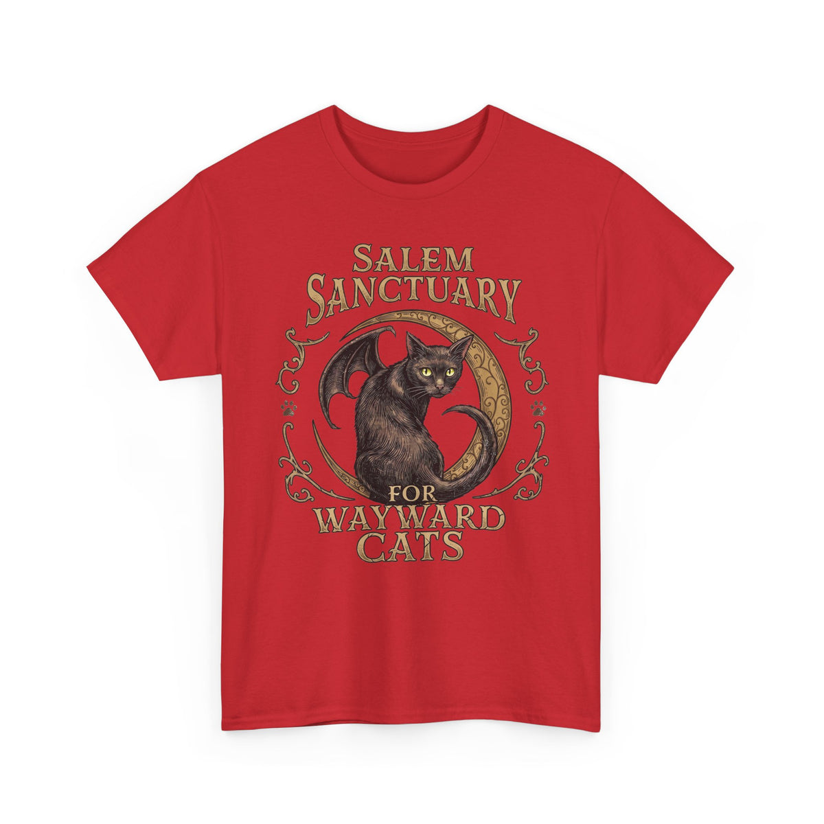 Salem Sanctuary For Wayward Cats T-Shirt — Winged Black Cat Gothic Tee