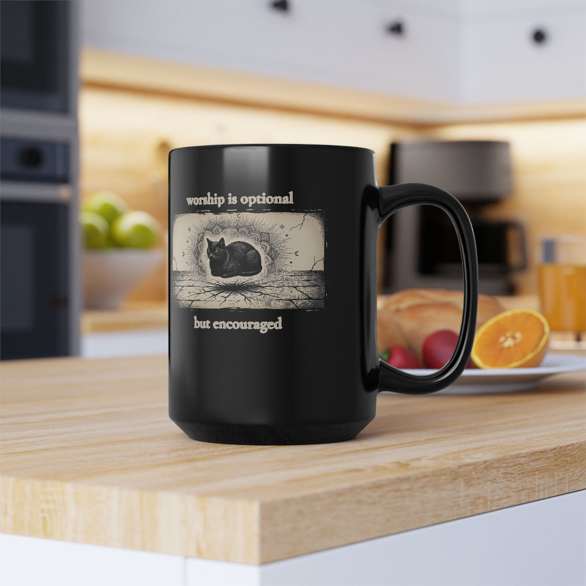 Worship Is Optional But Encouraged Cat Black Mug