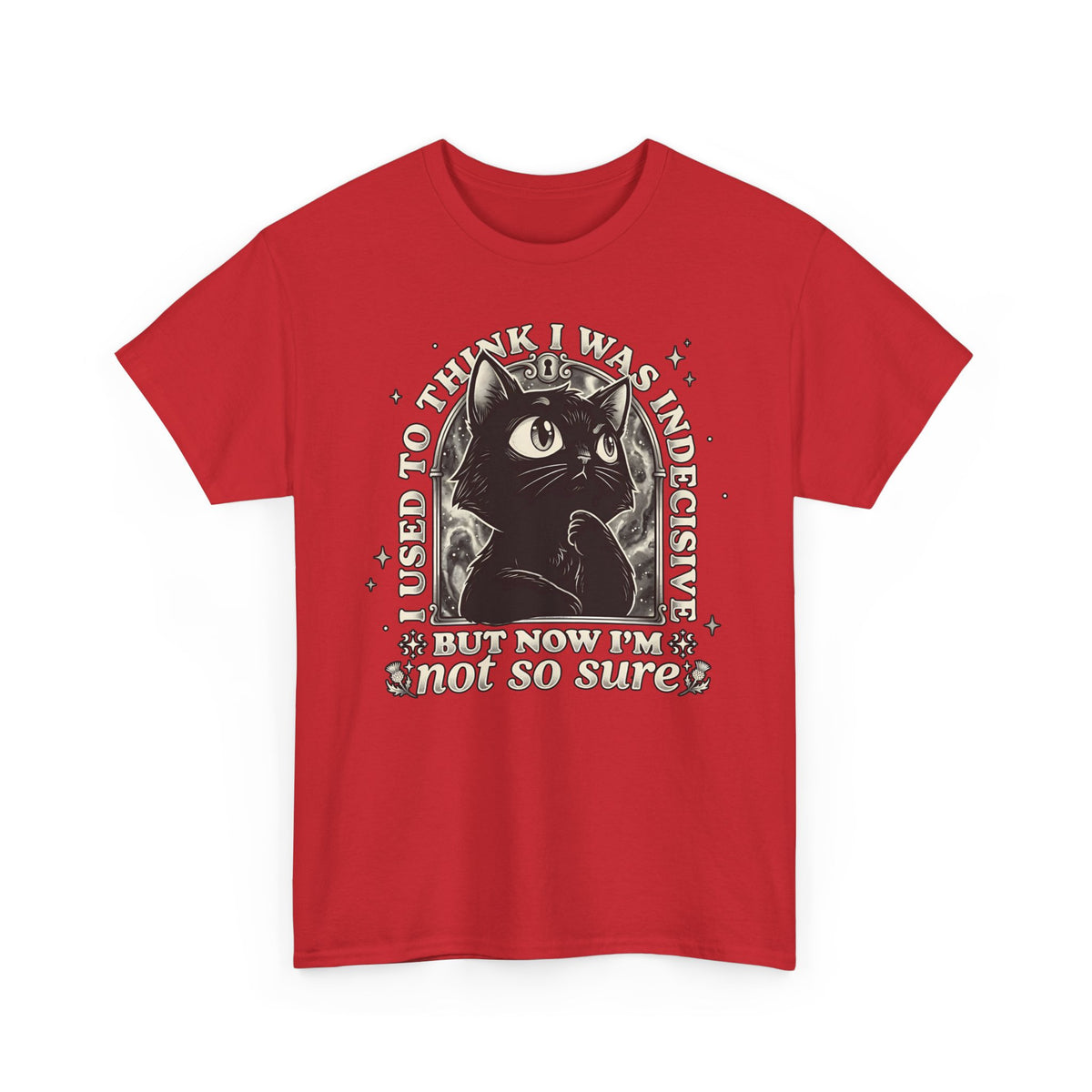 Funny Black Cat T-Shirt — "Used to Think I Was Indecisive. Now I'm Not Too Sure"