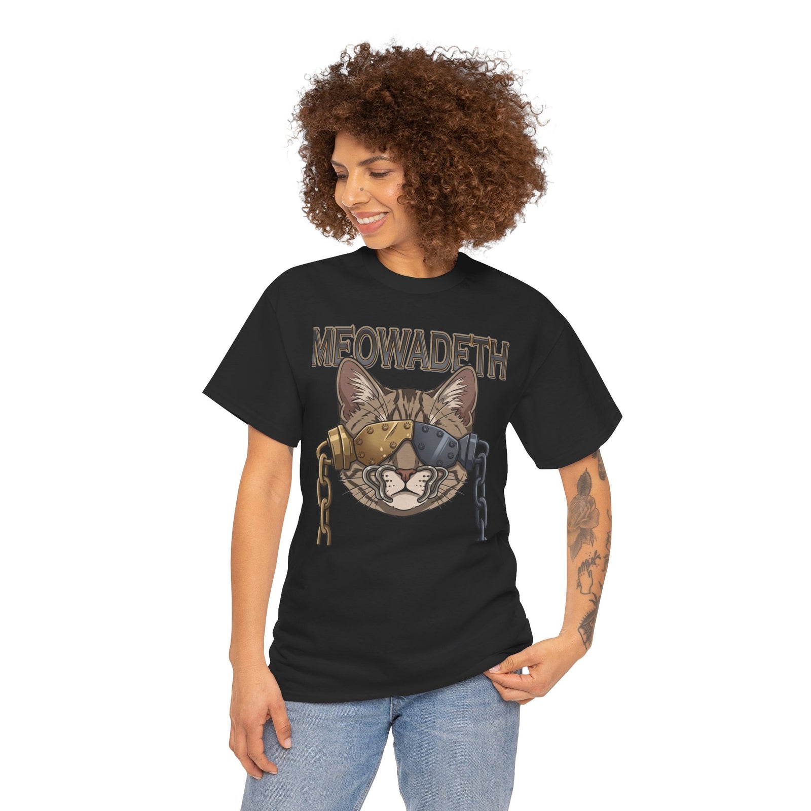Meowadeth Cat Band Tee – Vintage Metal Cat Graphic T-Shirt