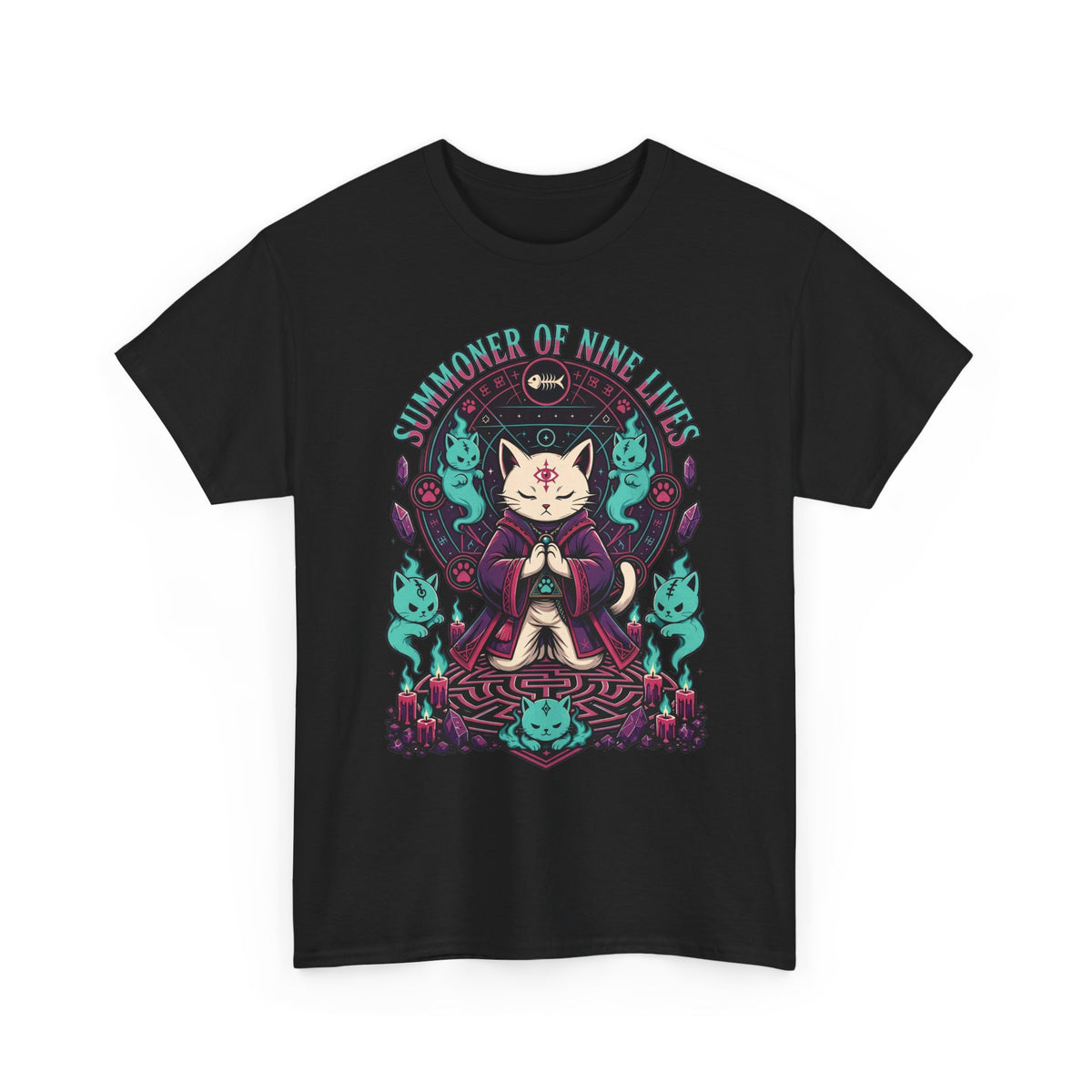 Lucky Cat Mystic Tee — "Catmancer of Nine Lives" Graphic T-Shirt