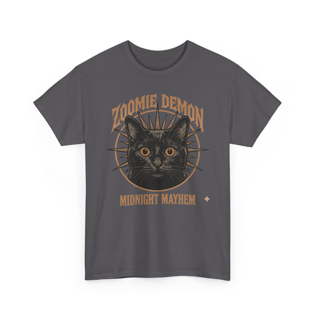 Zoomie Demon Cat T-Shirt — "Midnight Mayhem" Gothic Vintage Band Tee
