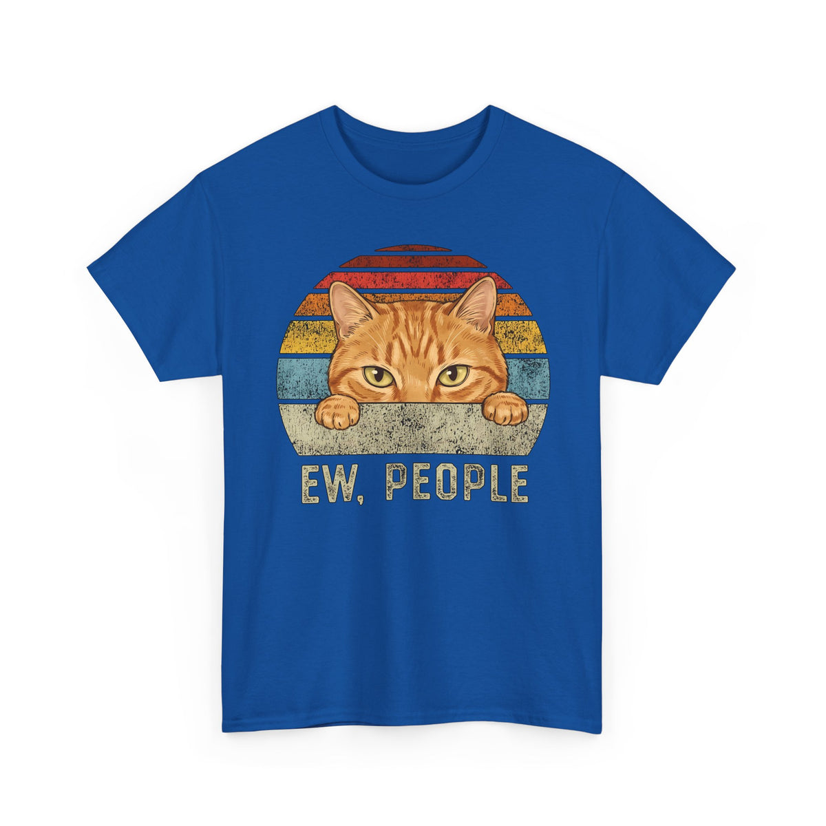Ew People Orange Cat T-Shirt — Funny Retro Sunset Introvert Graphic Tee