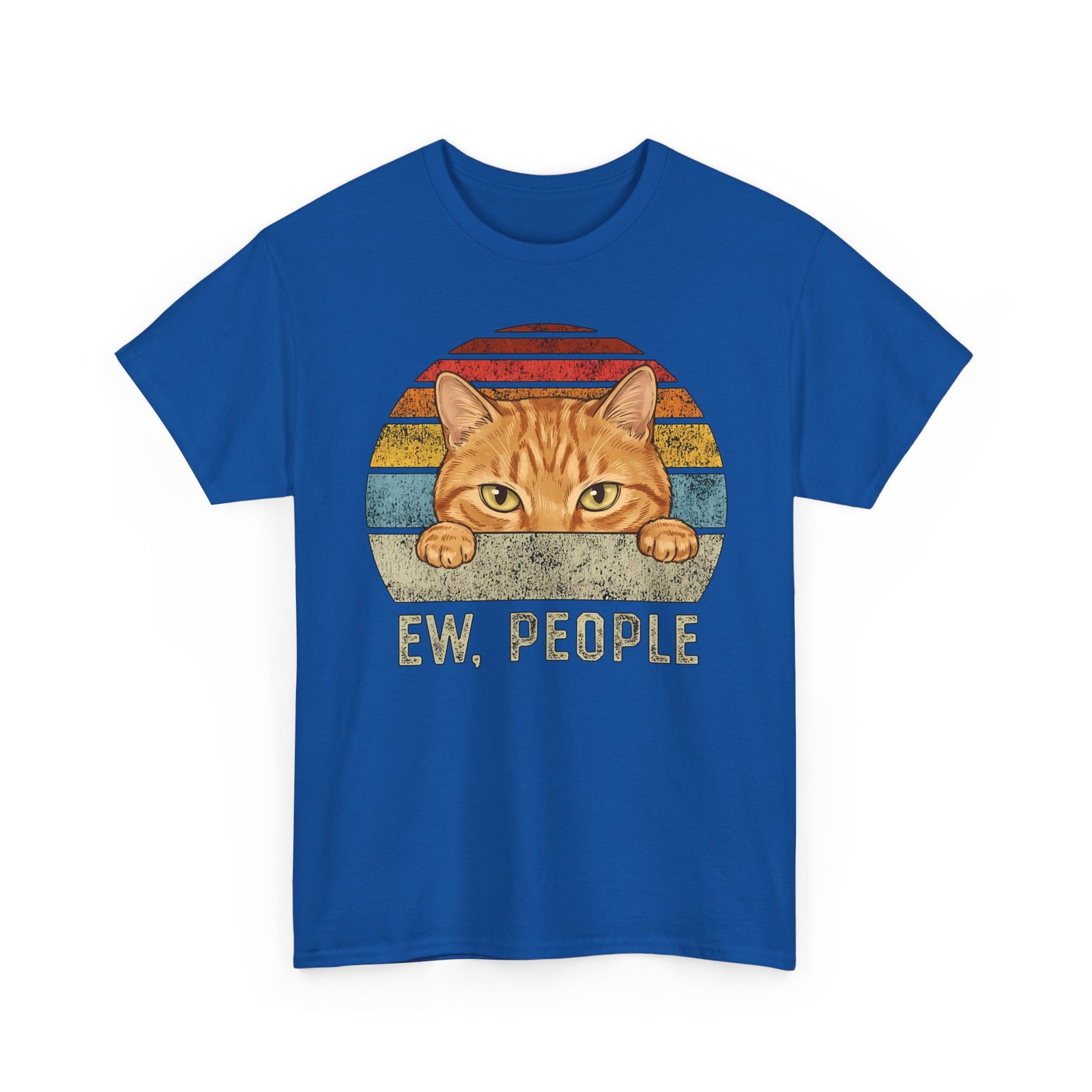 Ew People Orange Cat T-Shirt — Funny Retro Sunset Introvert Graphic Tee