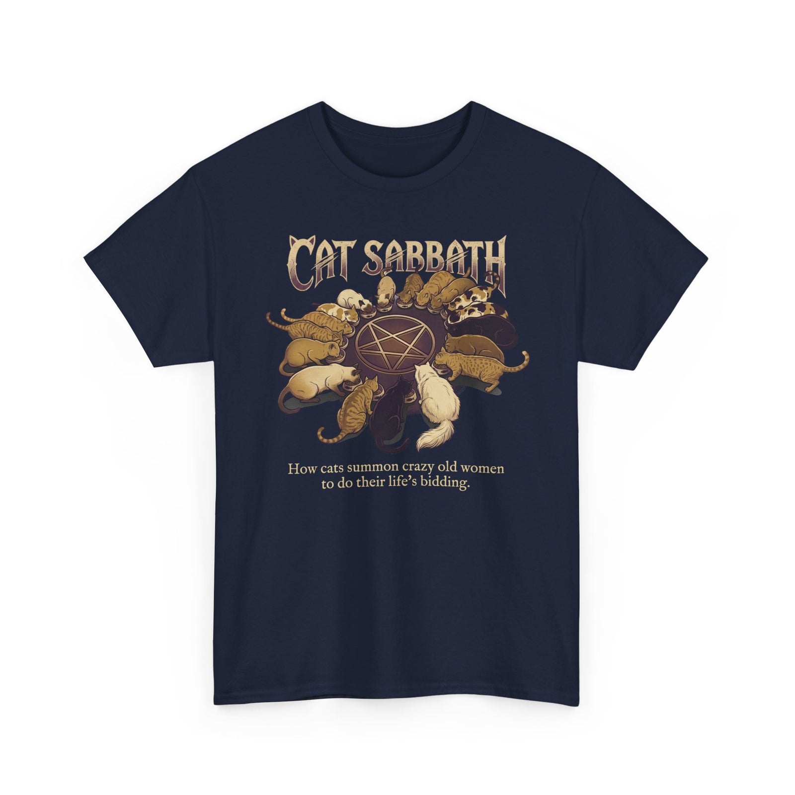Cat Sabbath Tee — Vintage Occult Cat Shirt with How Cats Summon Crazy Old Women…