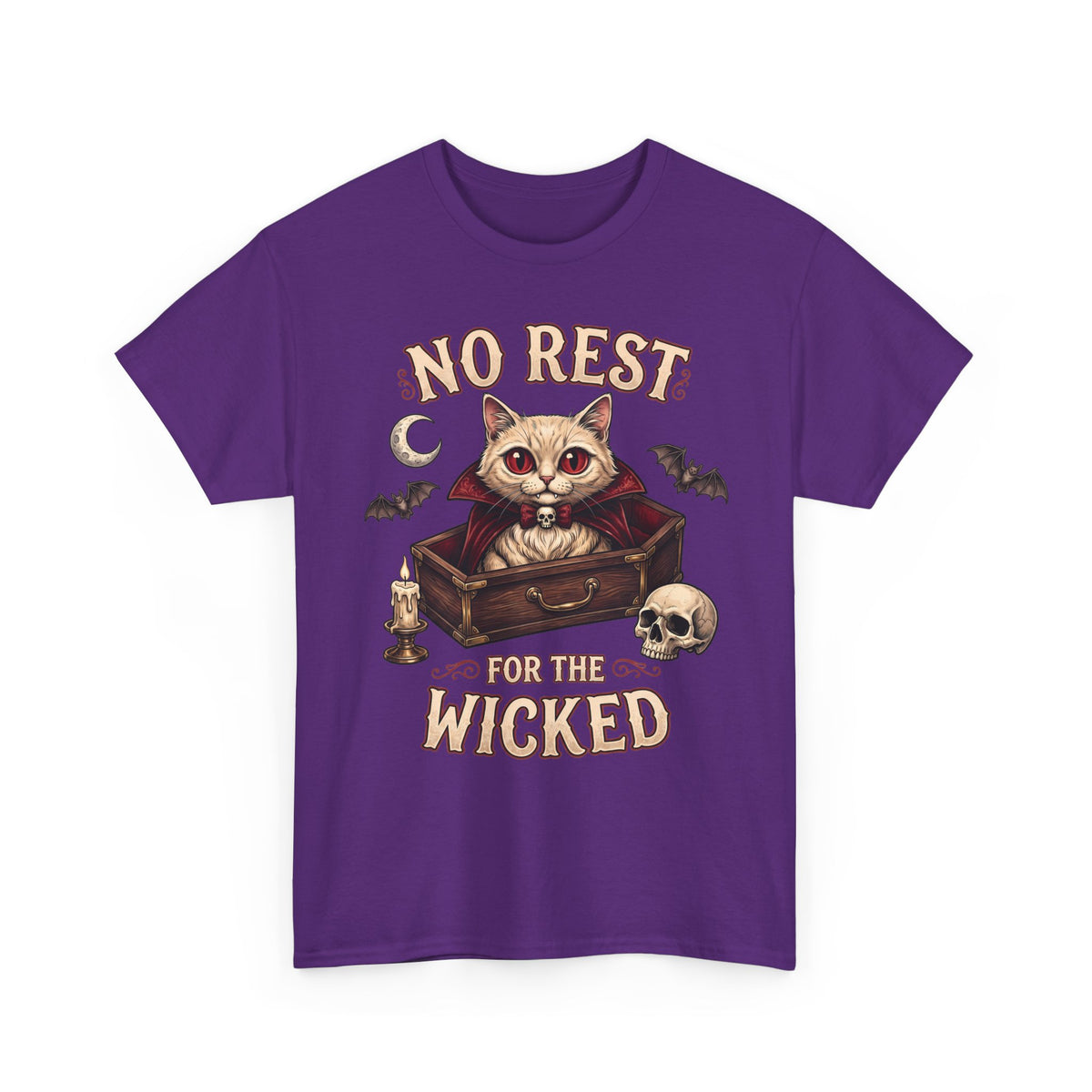 No Rest For The Wicked Vampire Cat Coffin Shirt — Gothic Halloween Tee