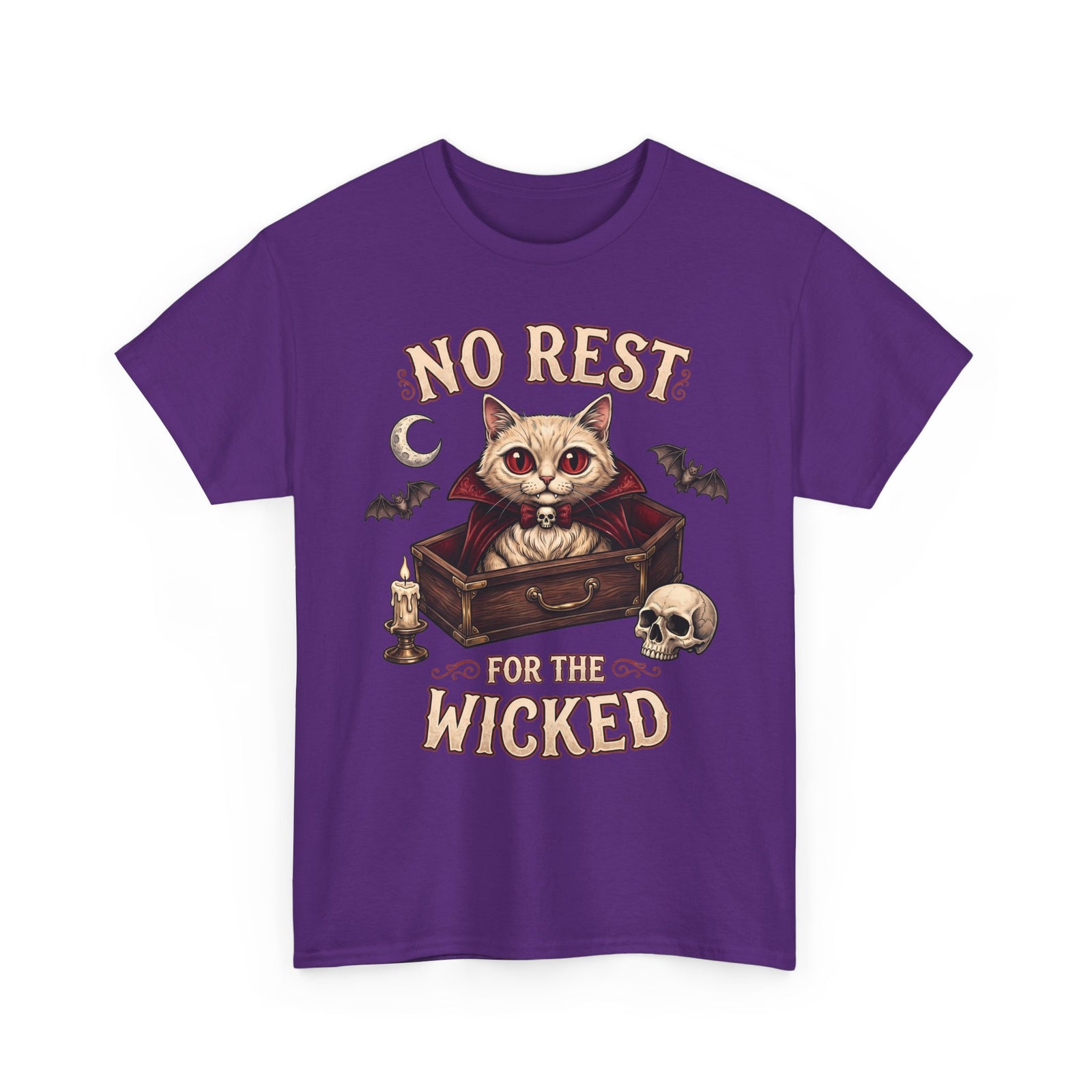 No Rest For The Wicked Vampire Cat Coffin Shirt — Gothic Halloween Tee
