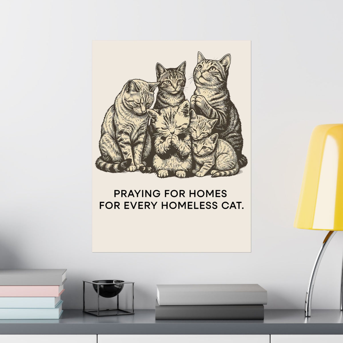Cat Rescue Poster — "Praying for Homes for Every Homeless Cat" Vintage Cat Rescue Poster