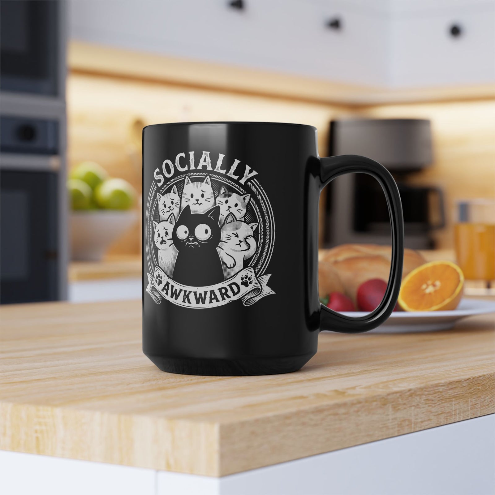 Socially Awkward Black Cat Black Mug