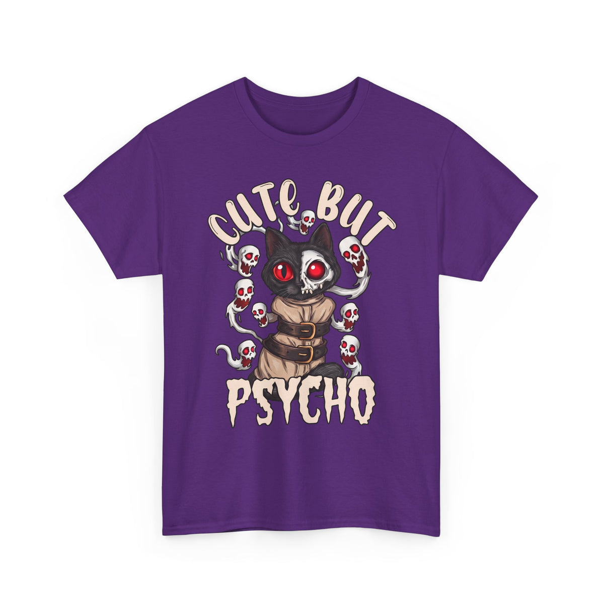 Cute But Psycho T-Shirt — Funny Straightjacket Black Cat Horror Tee