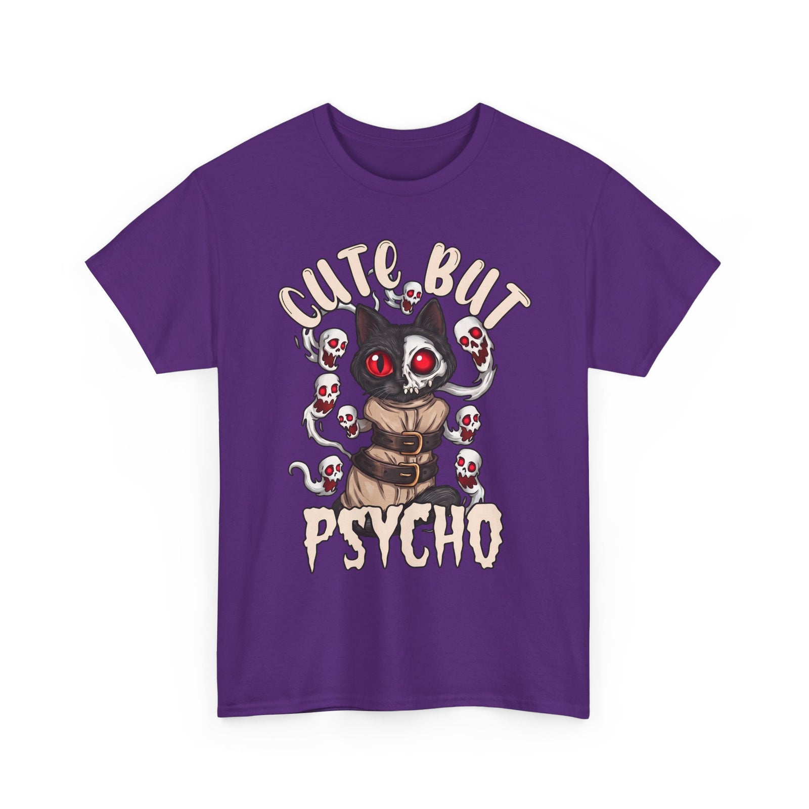 Cute But Psycho T-Shirt — Funny Straightjacket Black Cat Horror Tee