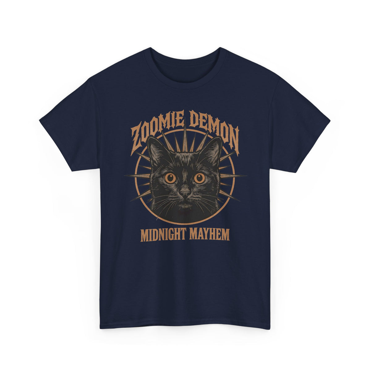 Zoomie Demon Cat T-Shirt — "Midnight Mayhem" Gothic Vintage Band Tee