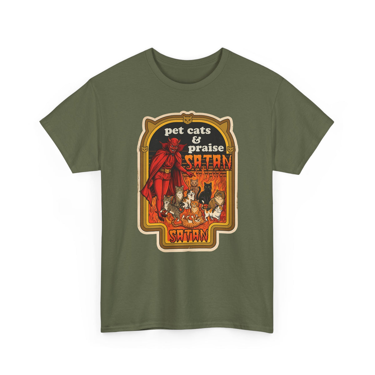 Pet Cats and Praise Satan T-Shirt — Gothic Cat Lover Tee