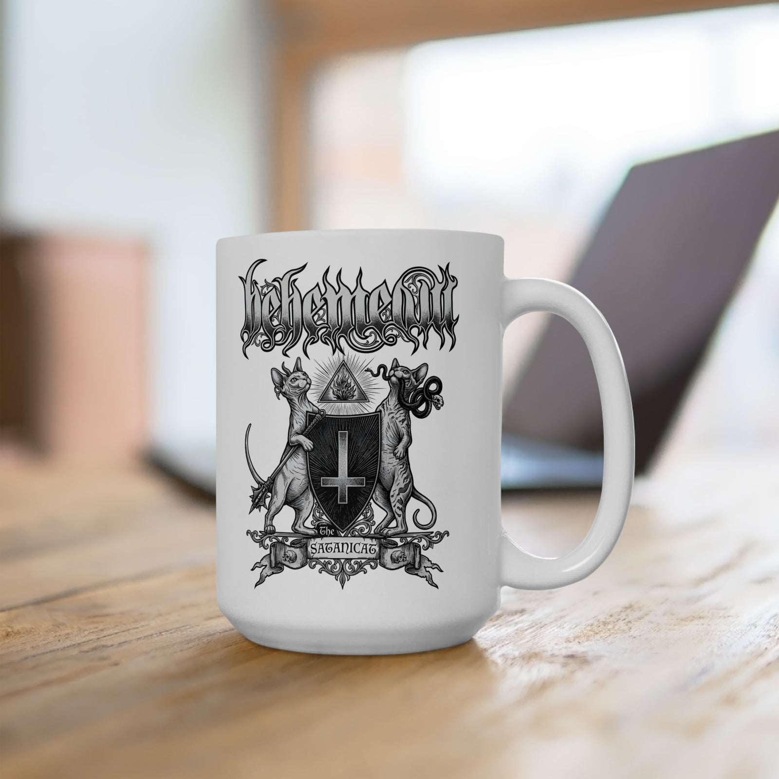 Satanicat Behemeow Ceramic Mug — Gothic Cat Graphic Mug