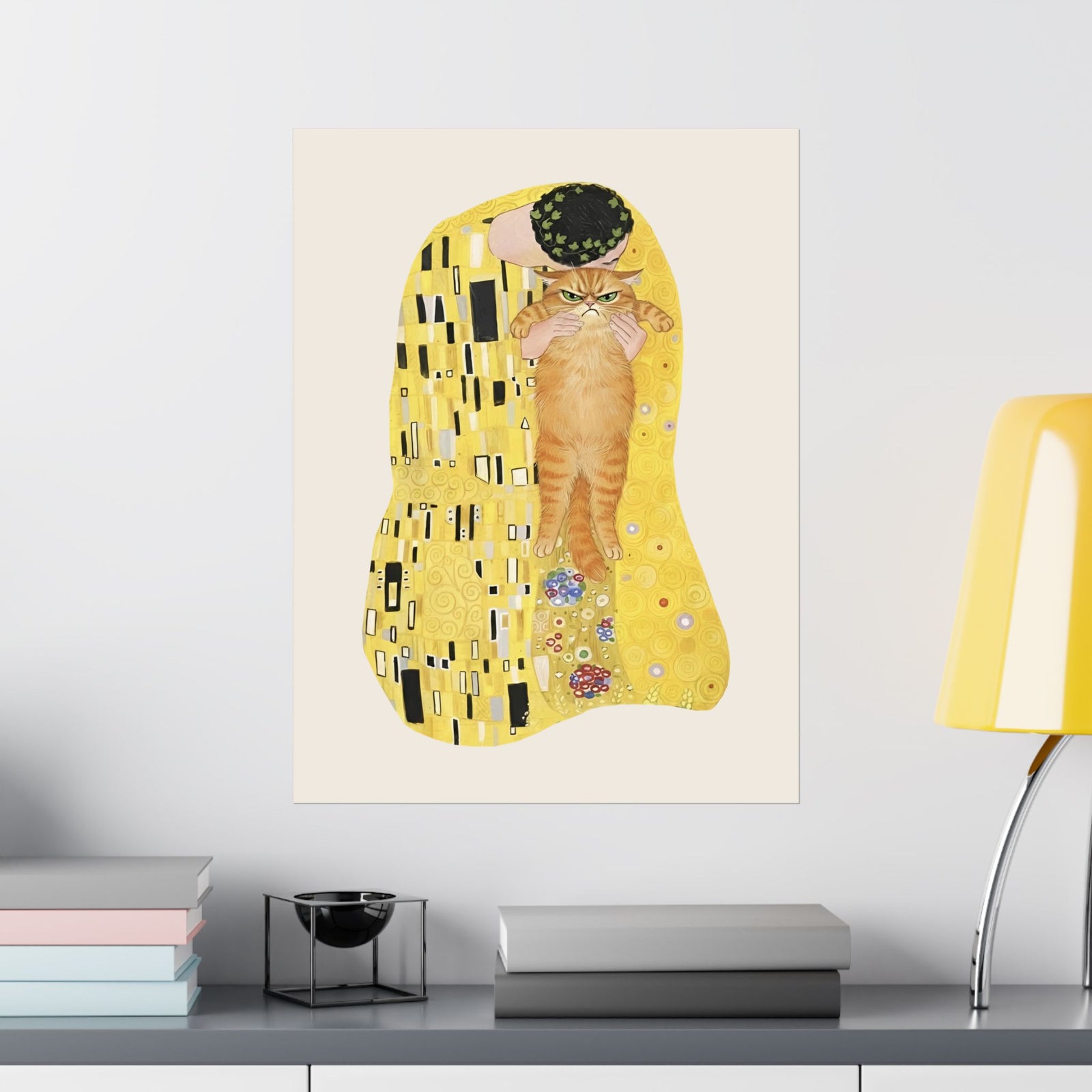 Cat & The Kiss Poster — Romantic Cat Illustration Poster