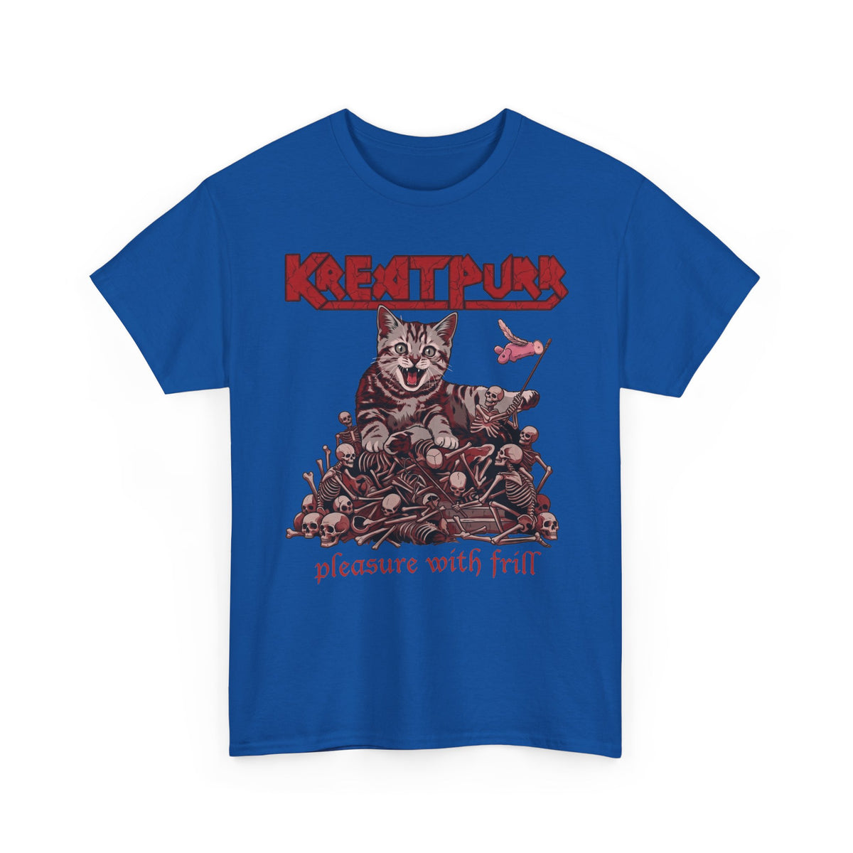 Metal Band Cat Tee — "Krentipurr: Pleasure With Frill" Graphic T-Shirt