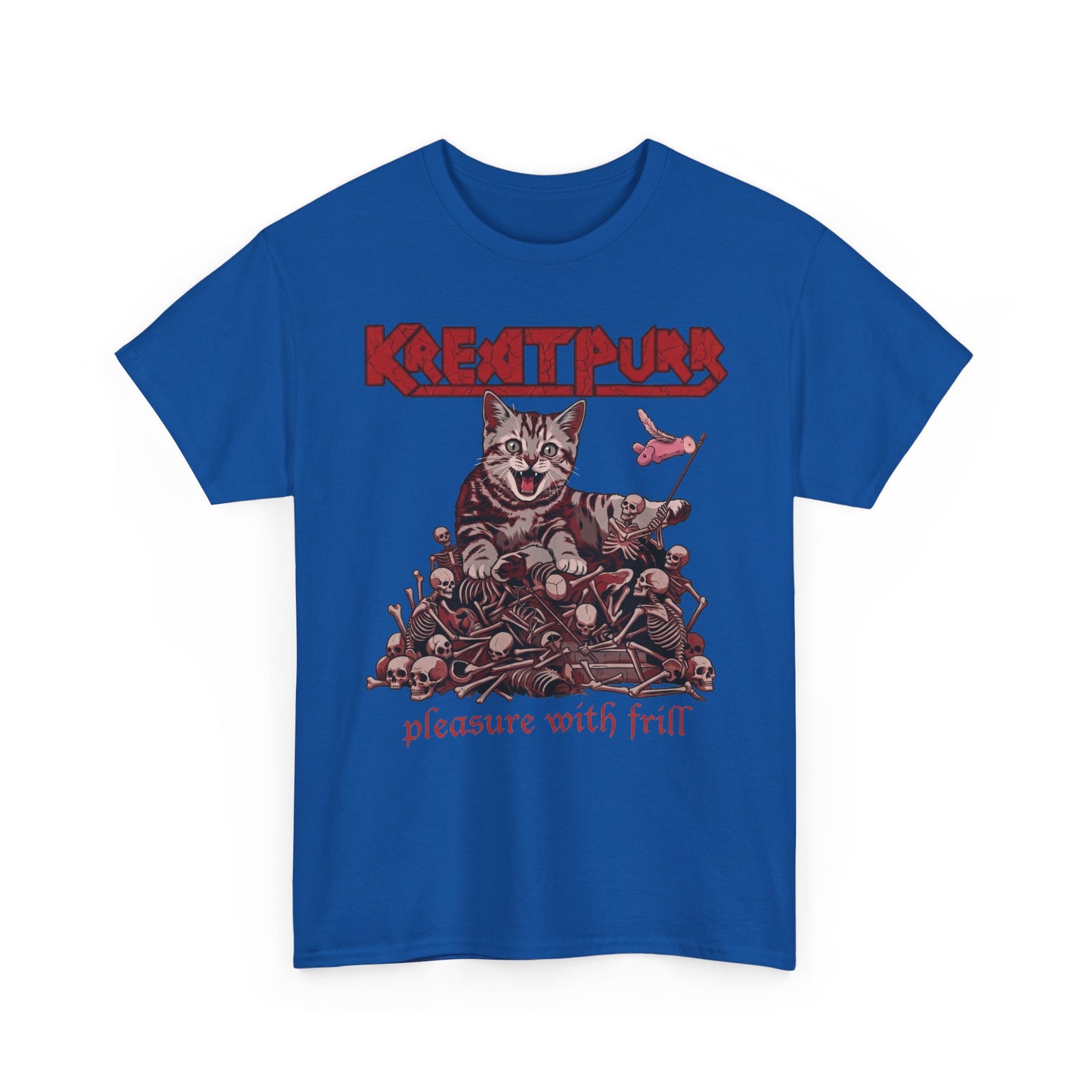 Metal Band Cat Tee — "Krentipurr: Pleasure With Frill" Graphic T-Shirt