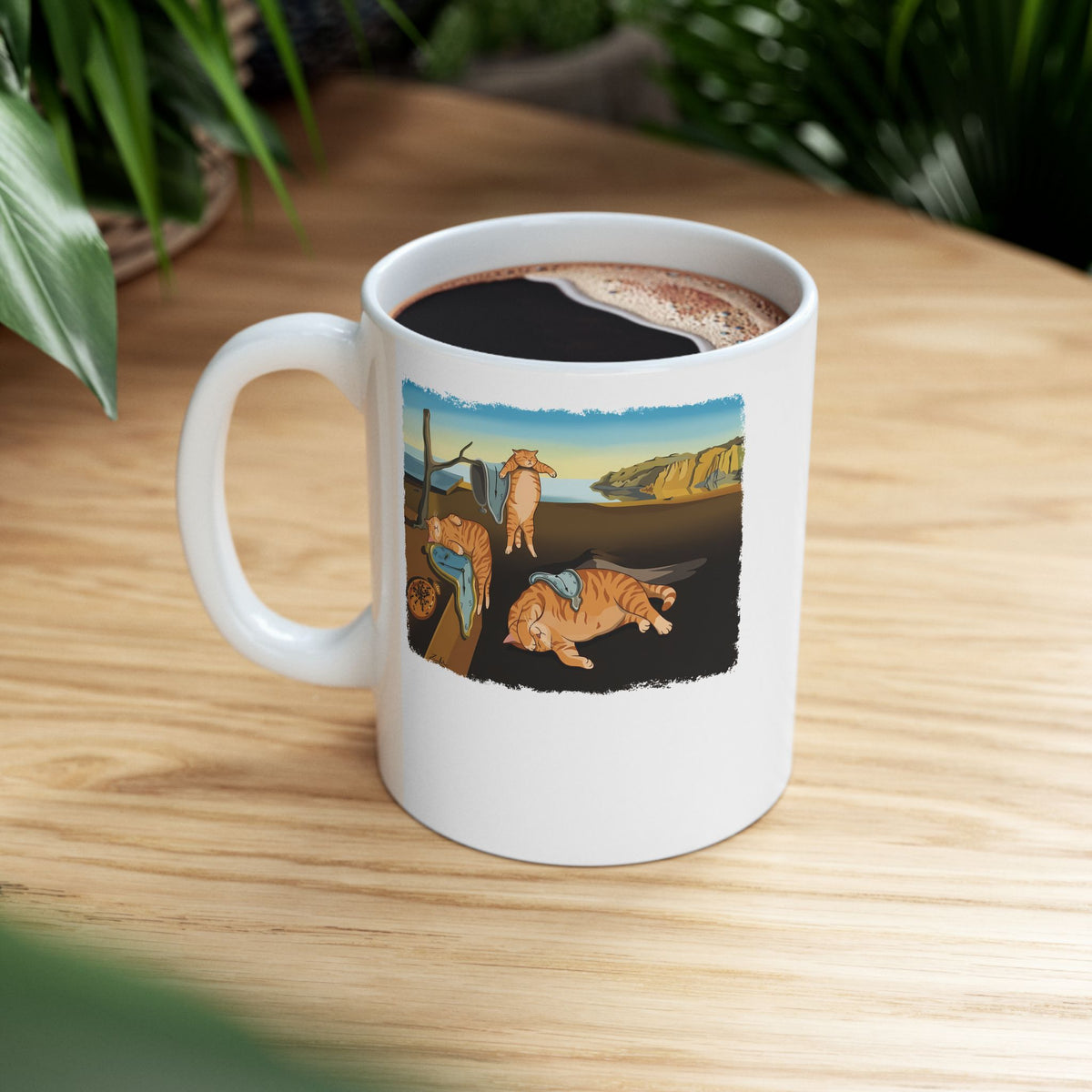 The Purrsistence of Memory Ceramic Mug — Surreal Cat Art Mug