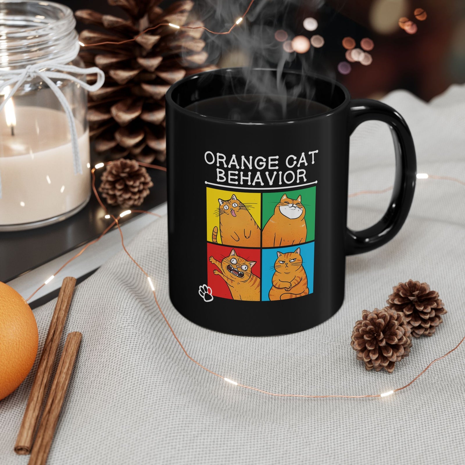 Orange Cat Behavior Black Mug Funny Cat Lover Mug