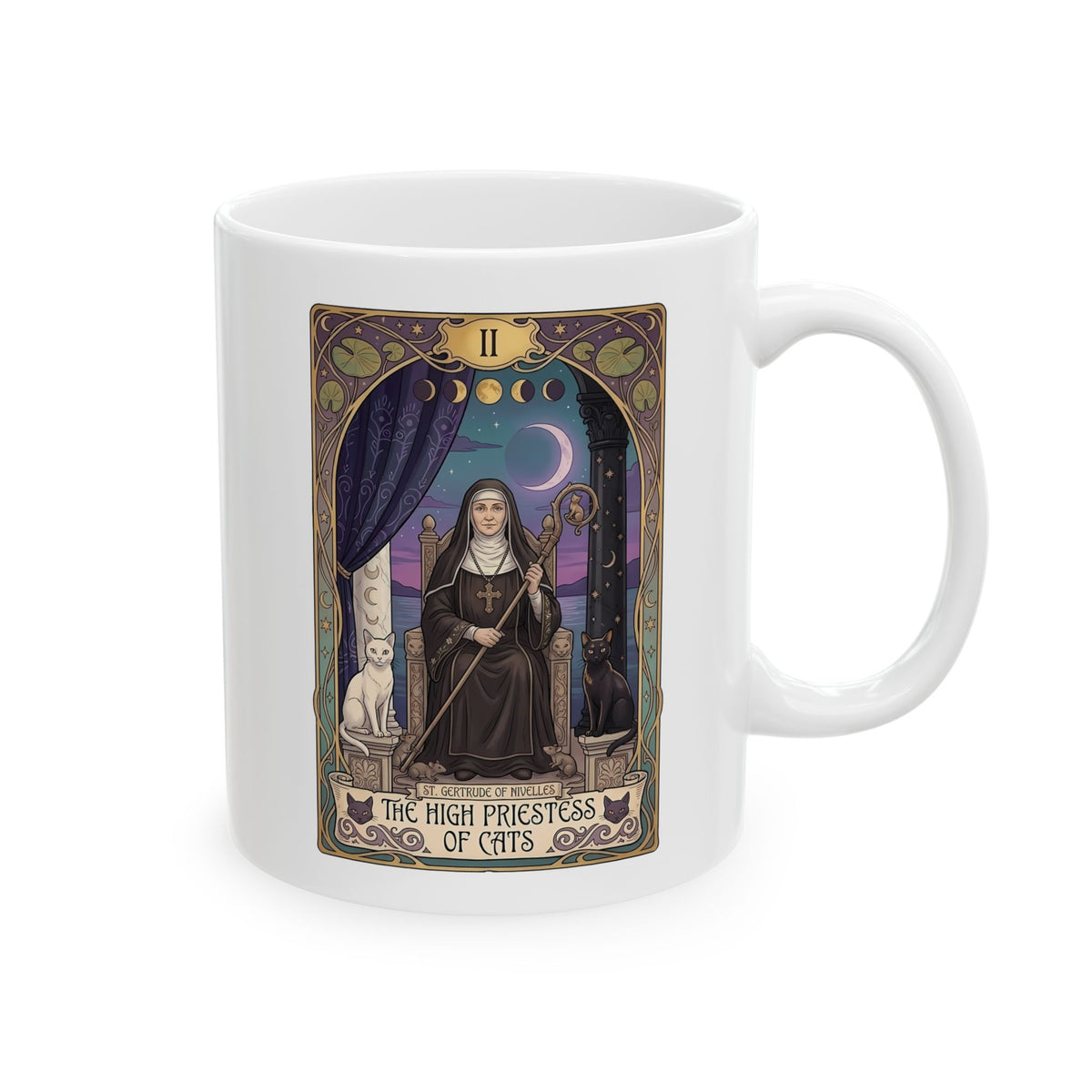 High Priestess of Cats Ceramic Mug — Mystical Cat Lover Mug