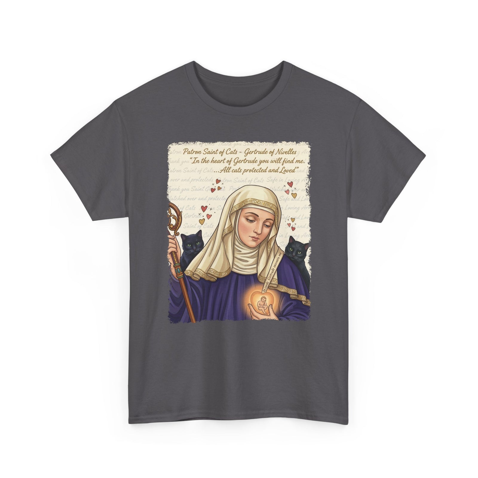 Gertrude of Nivelles "All Cats Protected and Loved" T-Shirt