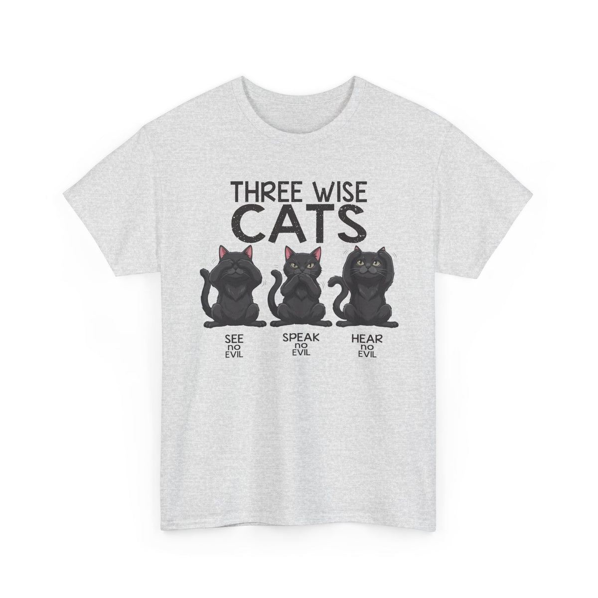 Three Wise Cats T-Shirt — See Speak Hear No Evil Black Cat Graphic