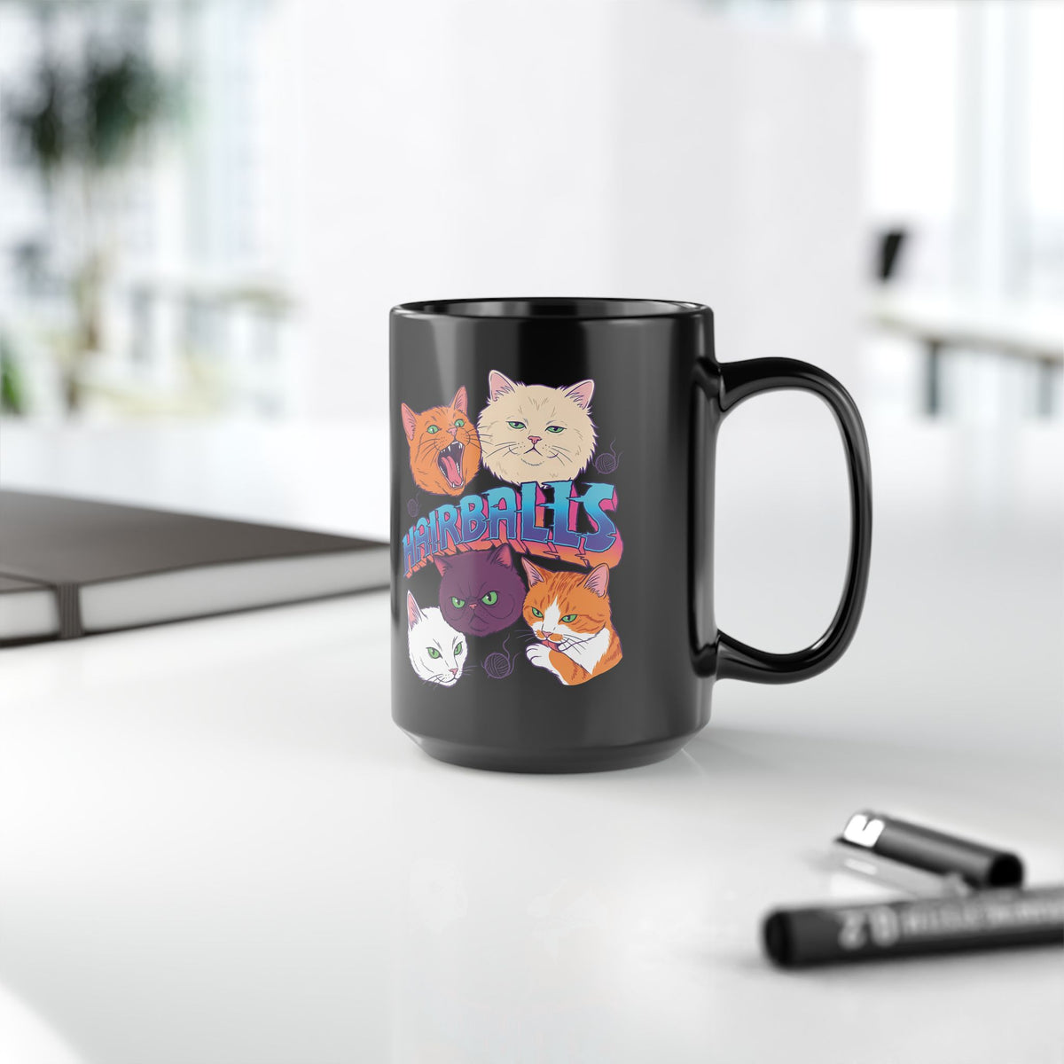 Cats Hairballs Black Mug — Funny Cat Lover Mug