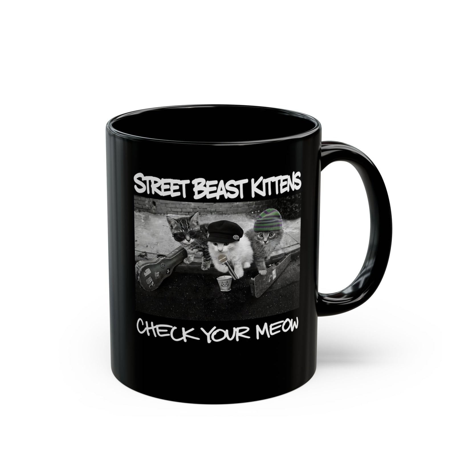 Street Beast Kittens "Check Your Meow" Black Mug