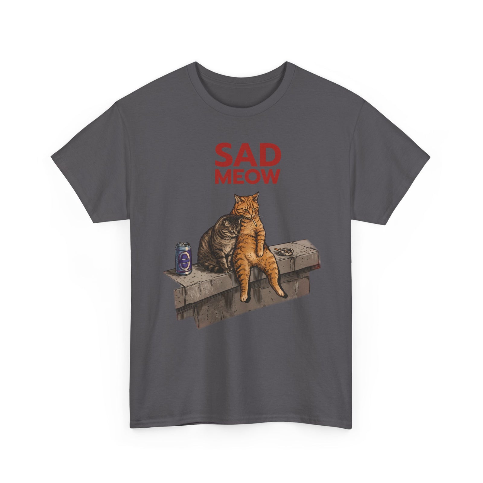 Sad Meow T-Shirt — Funny Depressed Smoking Cats Graphic Tee