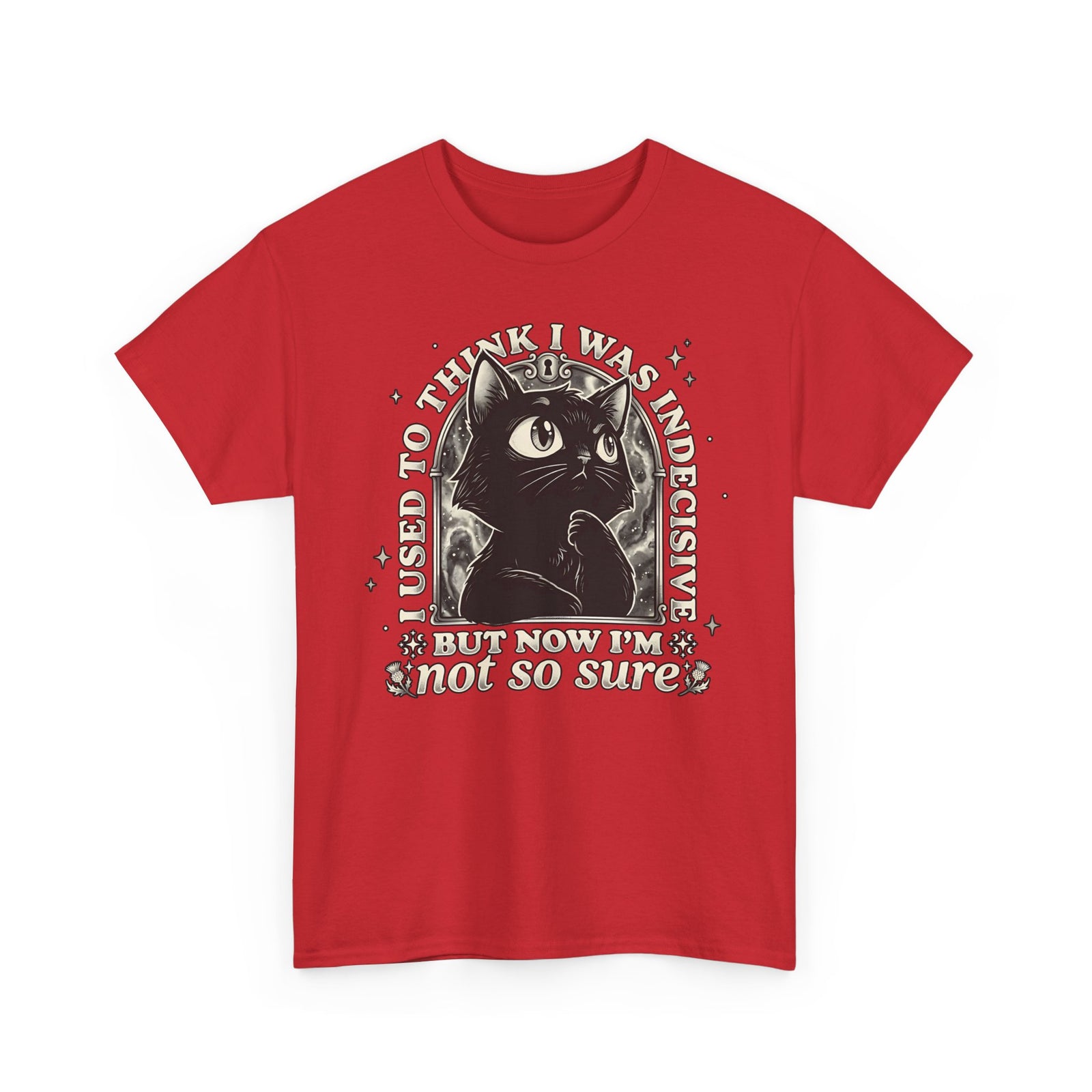 Funny Black Cat T-Shirt — "Used to Think I Was Indecisive. Now I'm Not Too Sure"