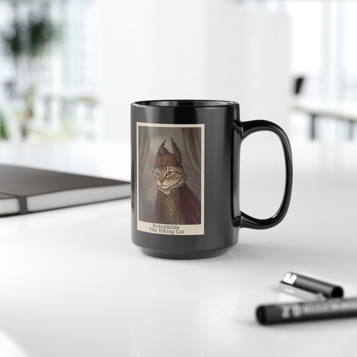 Brünnhilde The Viking Cat Black Mug