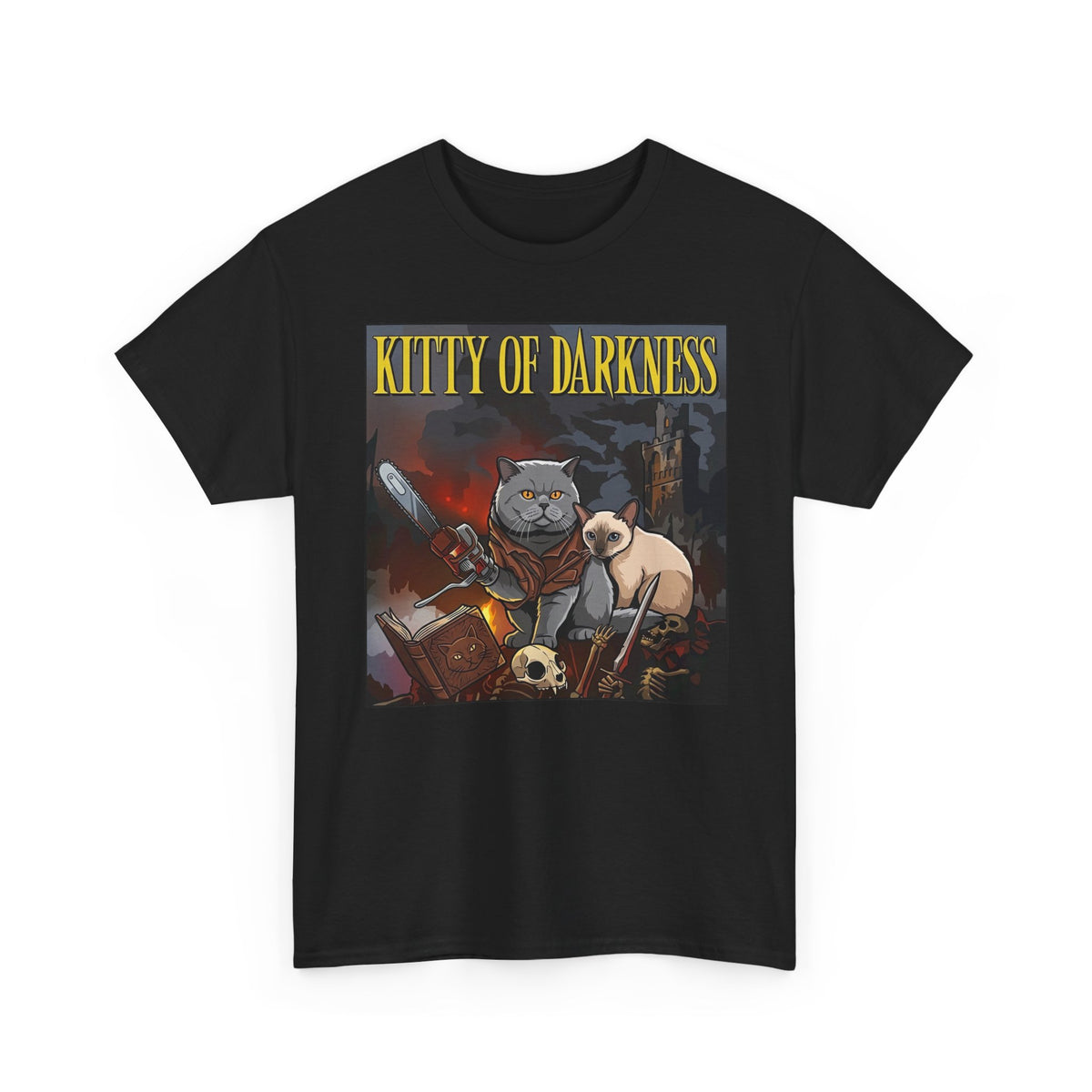 Kitty of Darkness Graphic Tee — Gothic Cat Horror Band Shirt