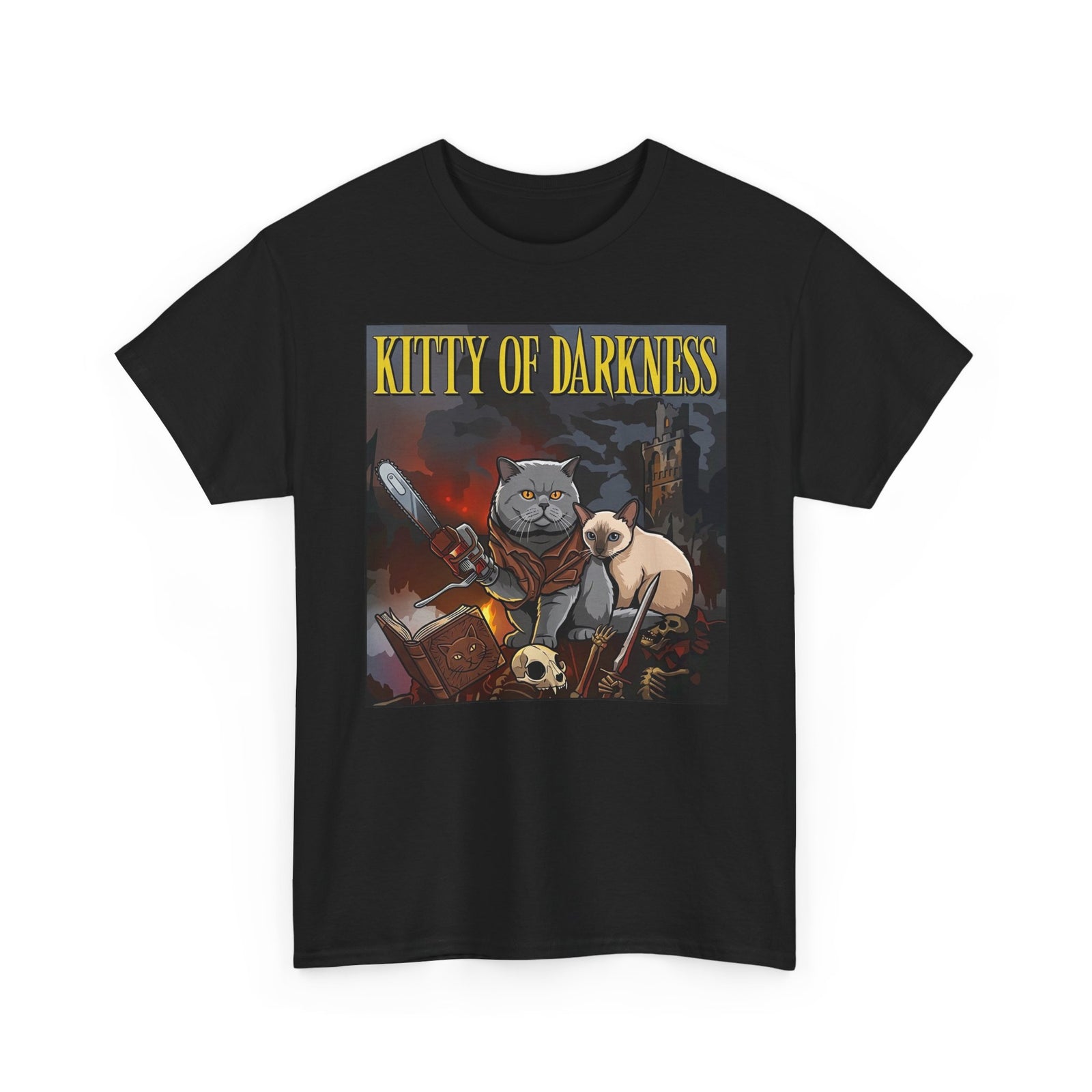 Kitty of Darkness Graphic Tee — Gothic Cat Horror Band Shirt