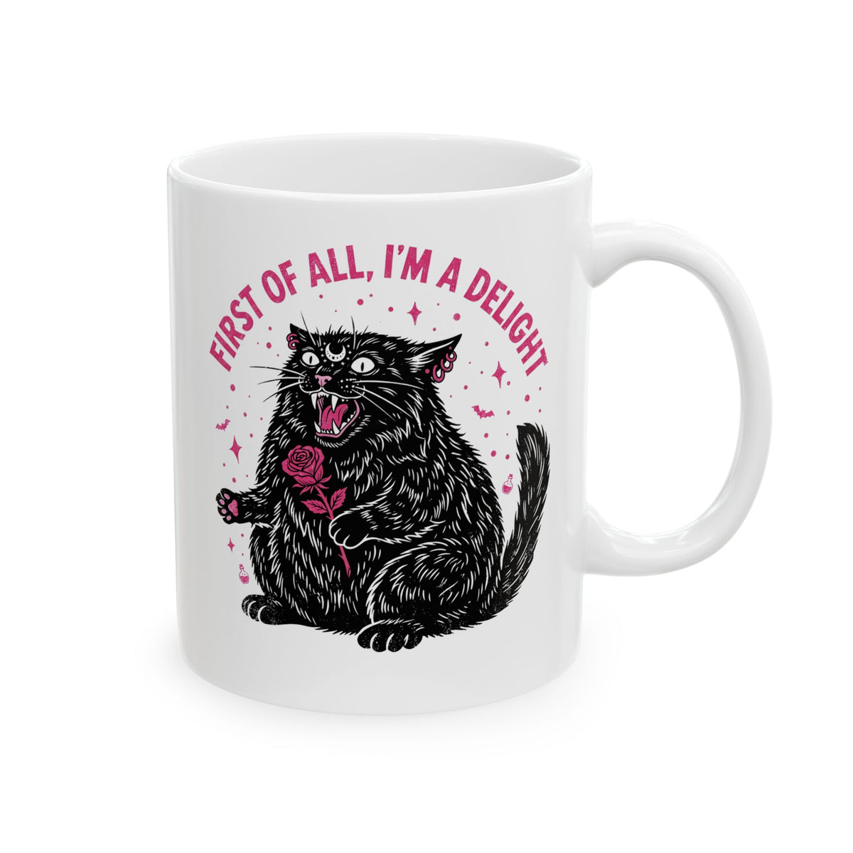 Black Cat "First of All I'm a Delight" Ceramic Mug