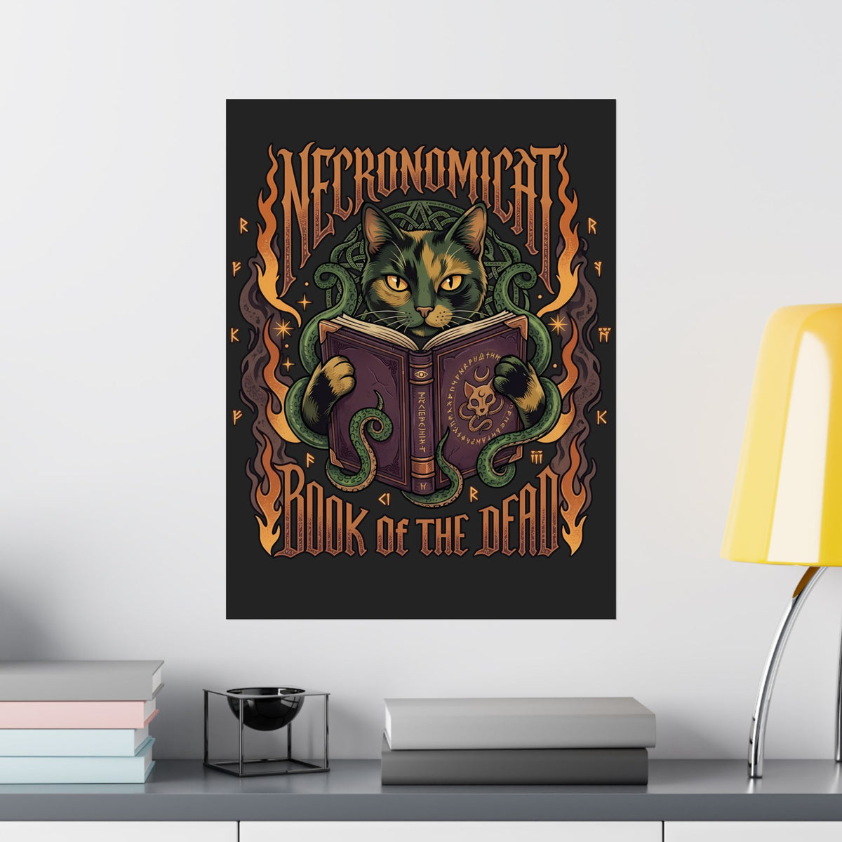 Necronomicat Occult Cat Poster — Dark Mystic Graphic Poster