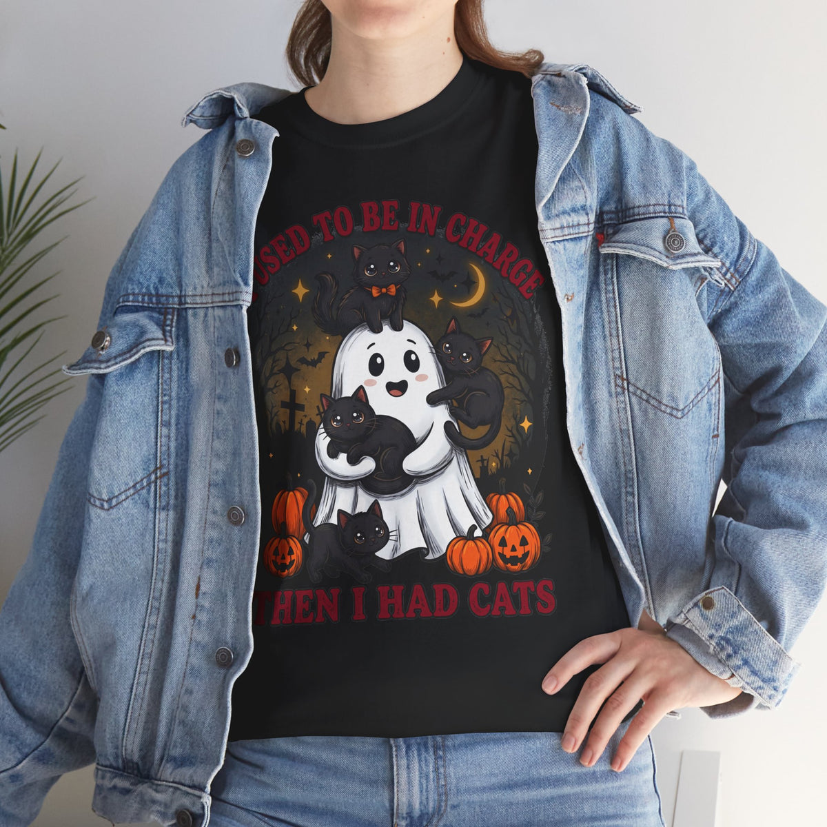 I Used To Be In Charge Then I Had Cats Shirt — Cute Ghost & Black Kittens T-Shirt