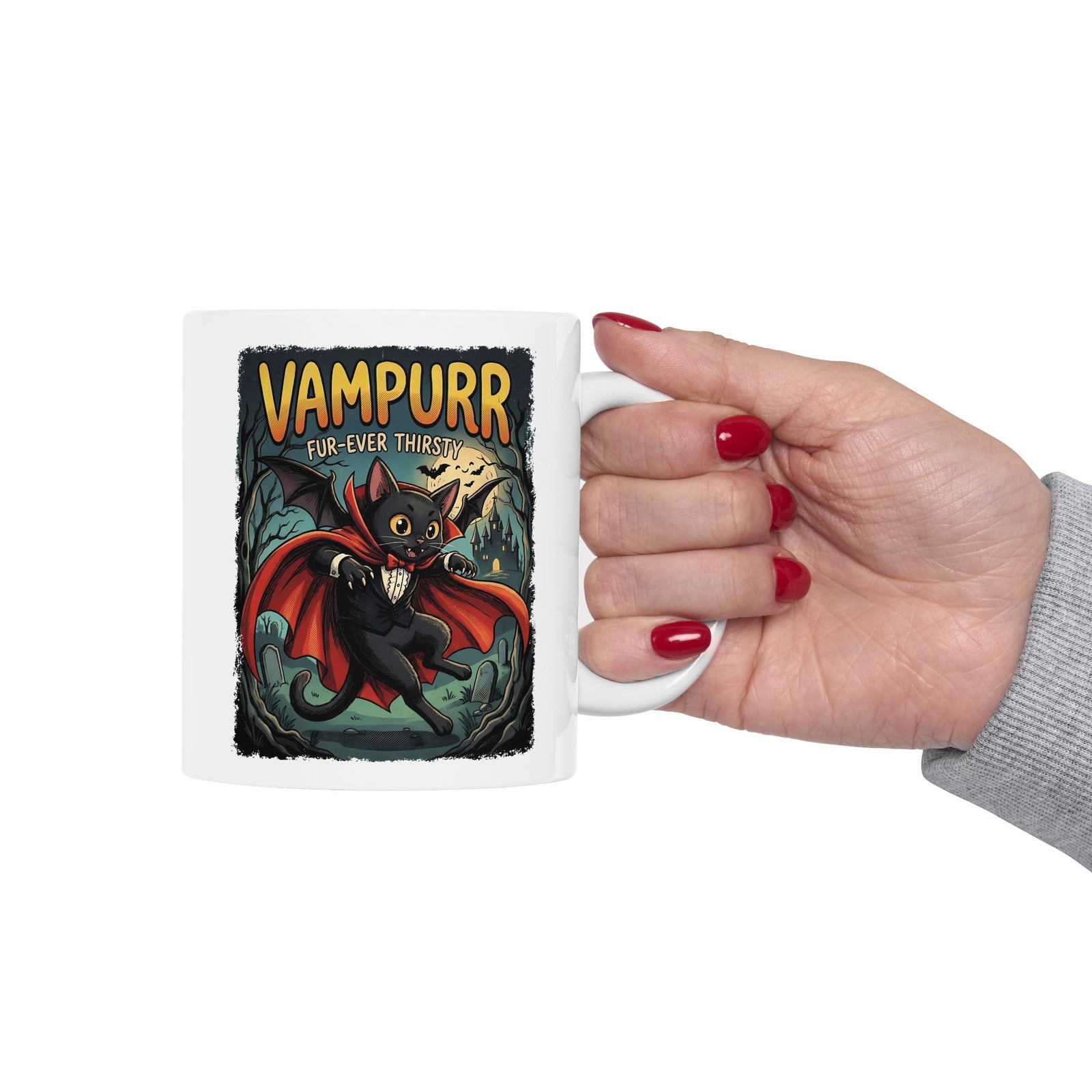 Vampurr 'Fur-ever Thirsty' Cat Vampire Ceramic Mug