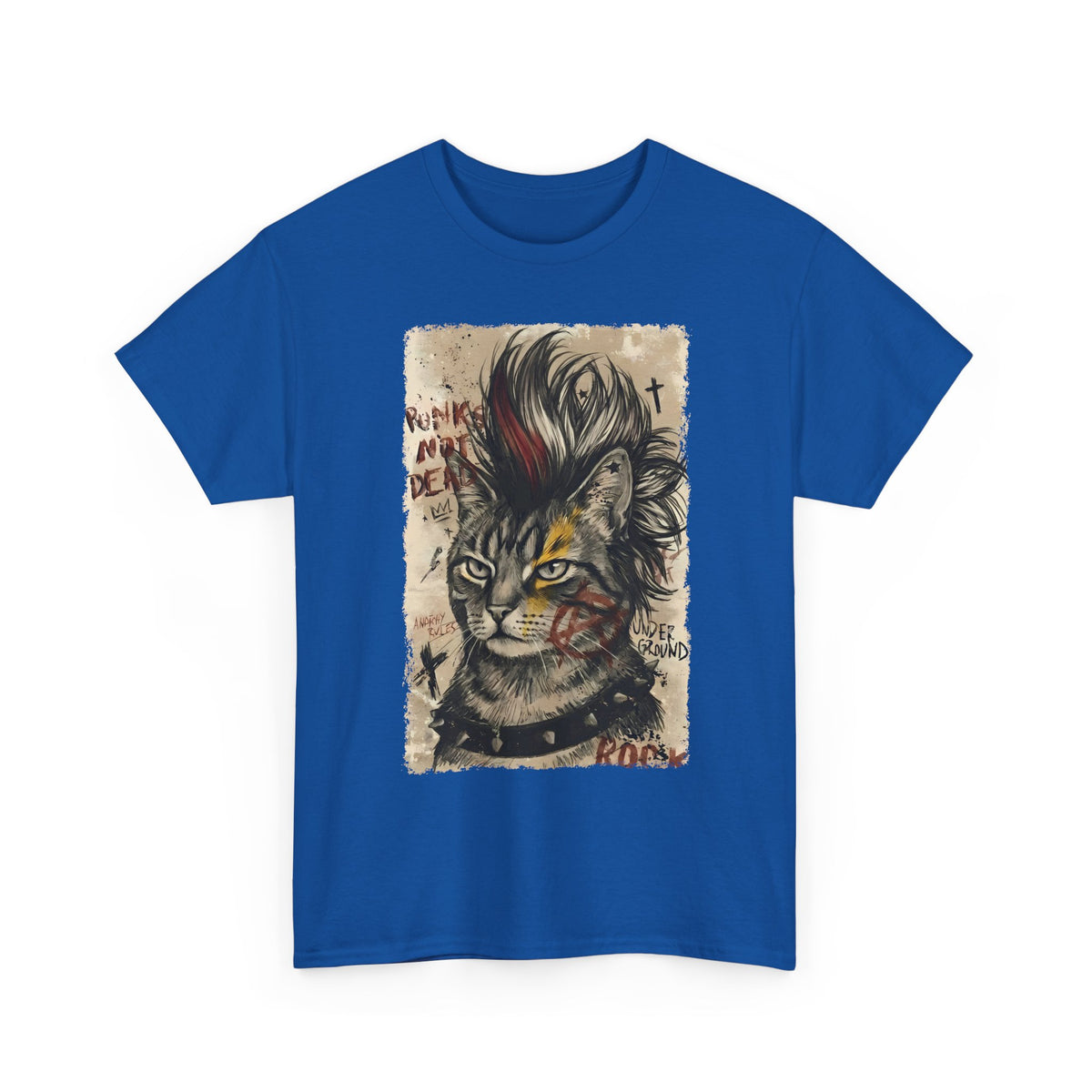 Punks Not Dead Cat T-Shirt — Edgy Mohawk Anarchy Feline Graphic