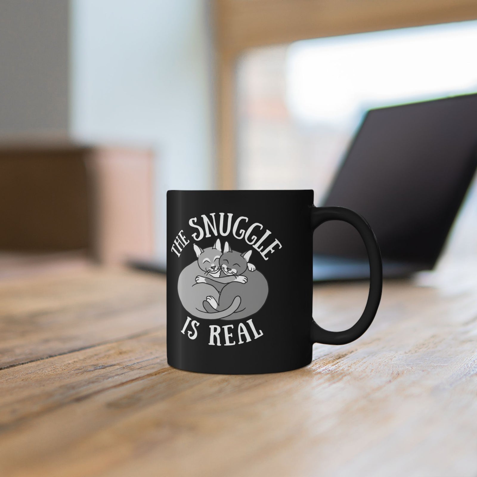 The Snuggle Is Real Cat Lover Black Mug
