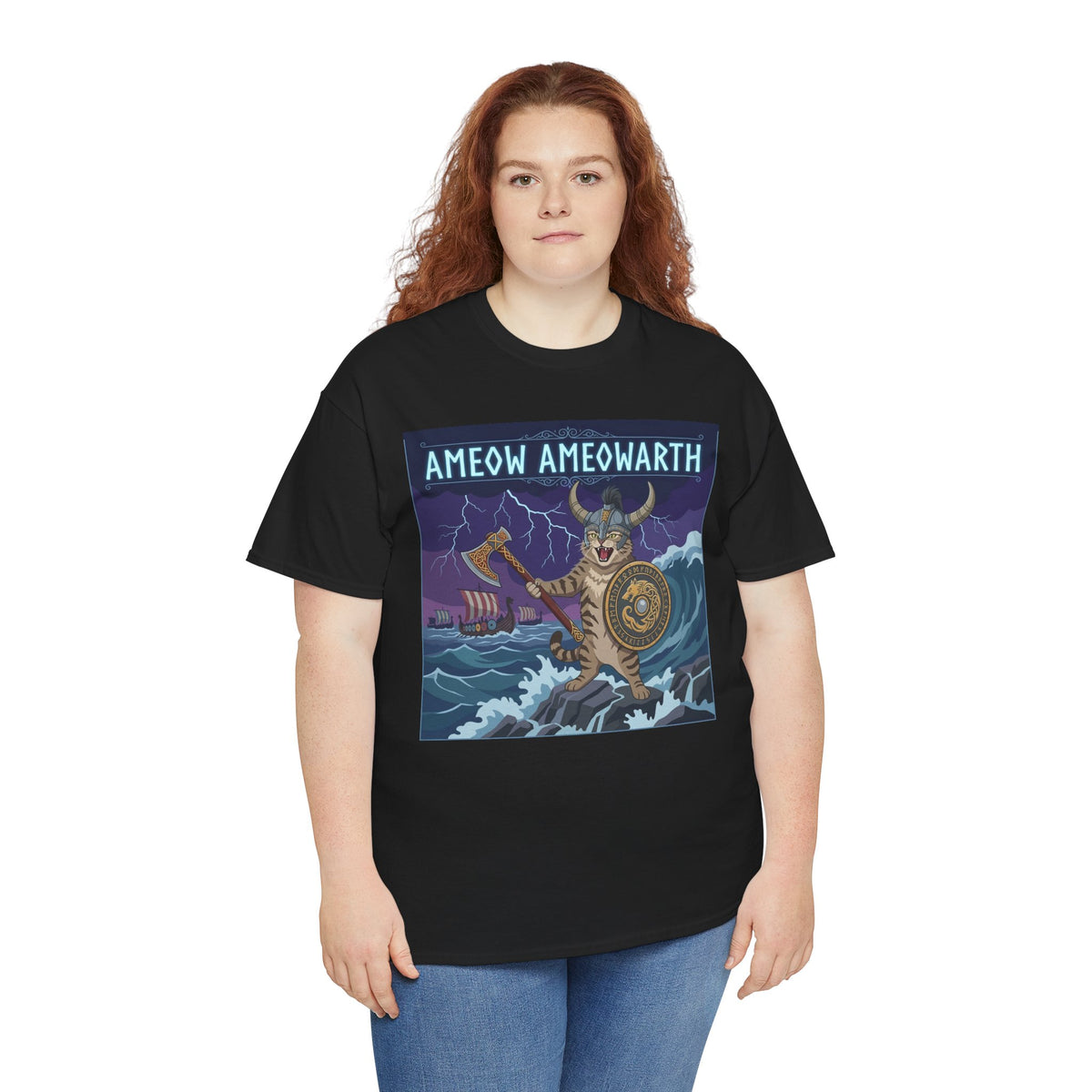 Ameow Ameowarth Cat Viking T-Shirt — Funny Viking Cat Graphic Tee