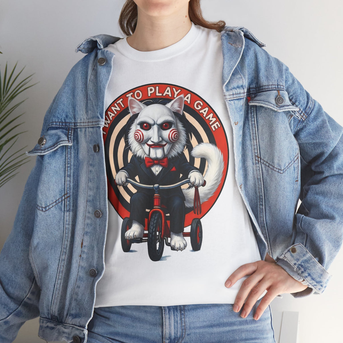 I Want To Play A Game SAW Cat T-Shirt — Funny Jigsaw Puppet Feline Tee