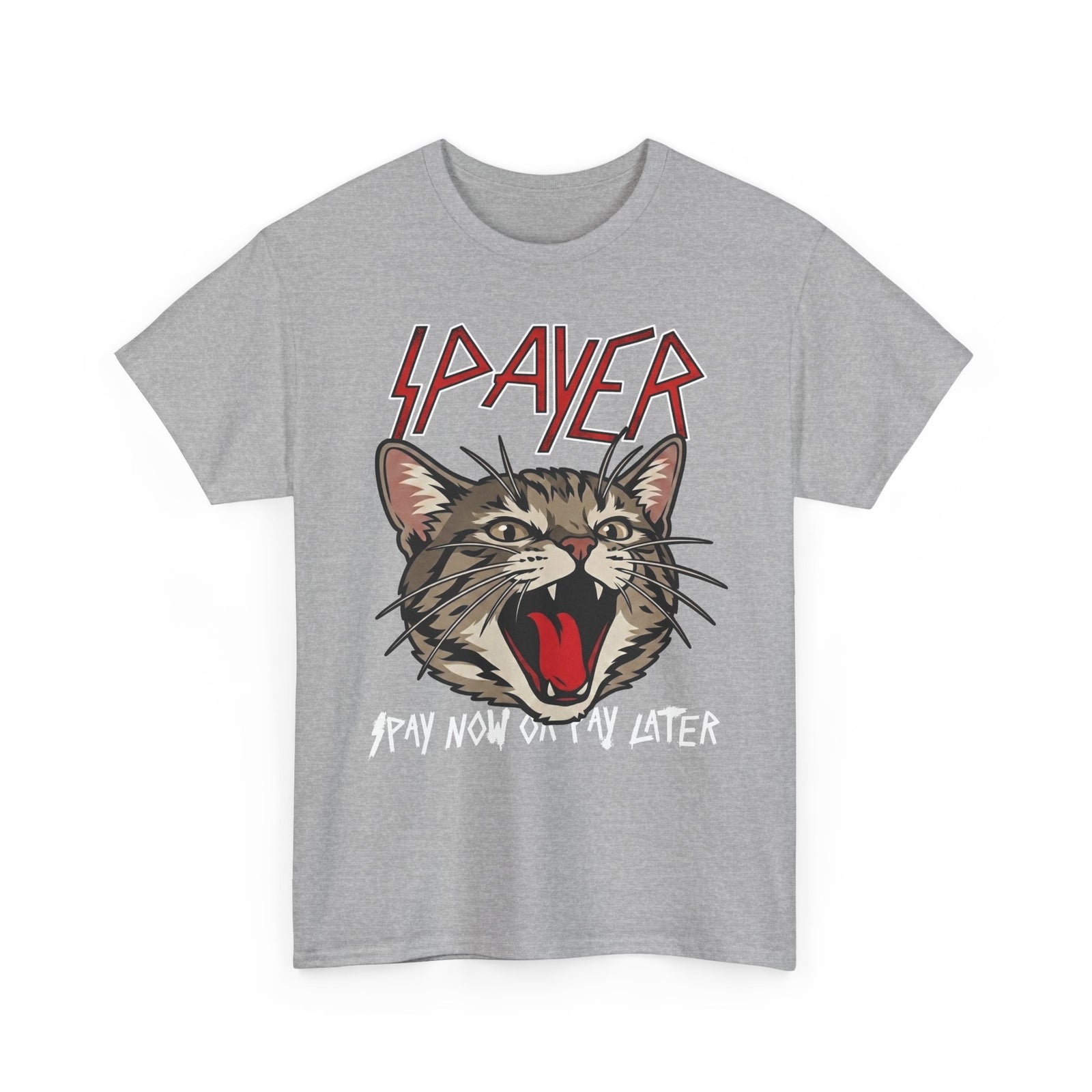 Slayer Cat Graphic Tee — "Pray Now Or Pay Later" Rock Band Style T-Shirt