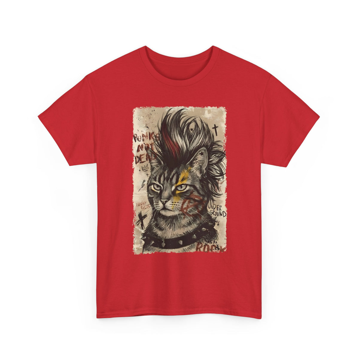 Punks Not Dead Cat T-Shirt — Edgy Mohawk Anarchy Feline Graphic