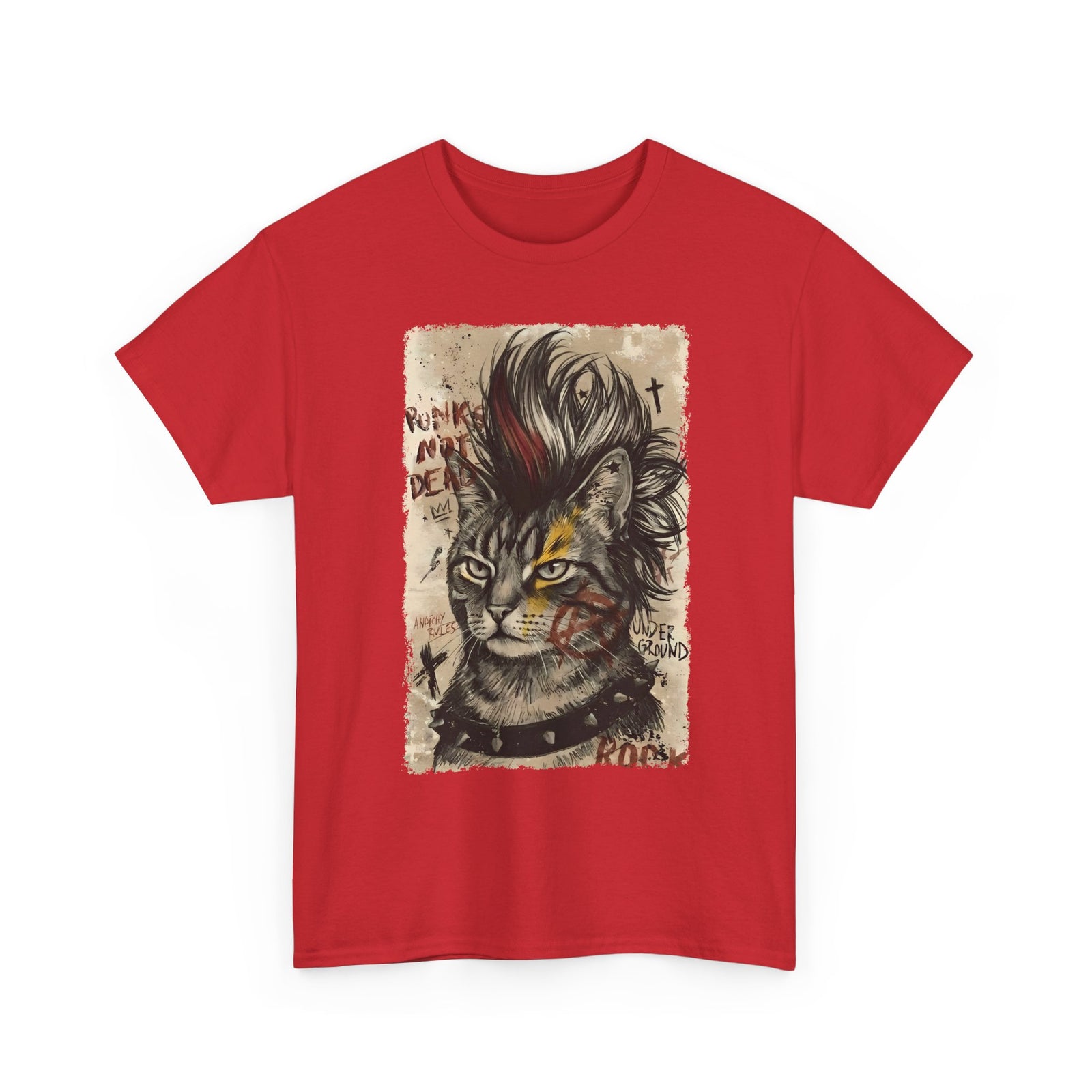 Punks Not Dead Cat T-Shirt — Edgy Mohawk Anarchy Feline Graphic