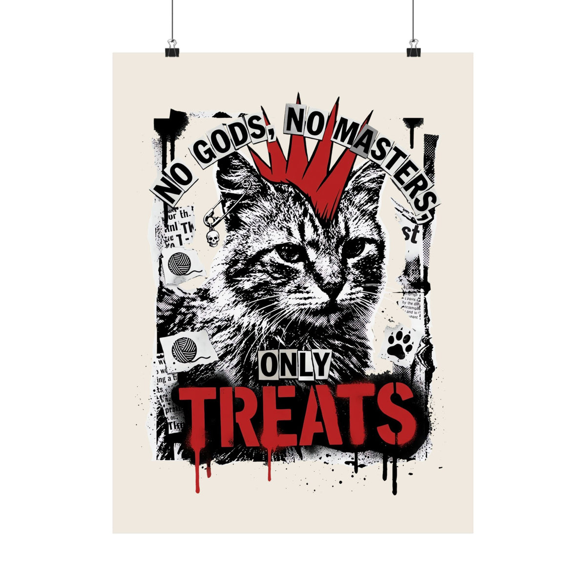 Punk Cat Poster — “No Gods No Masters, Only Treat” Graphic Poster