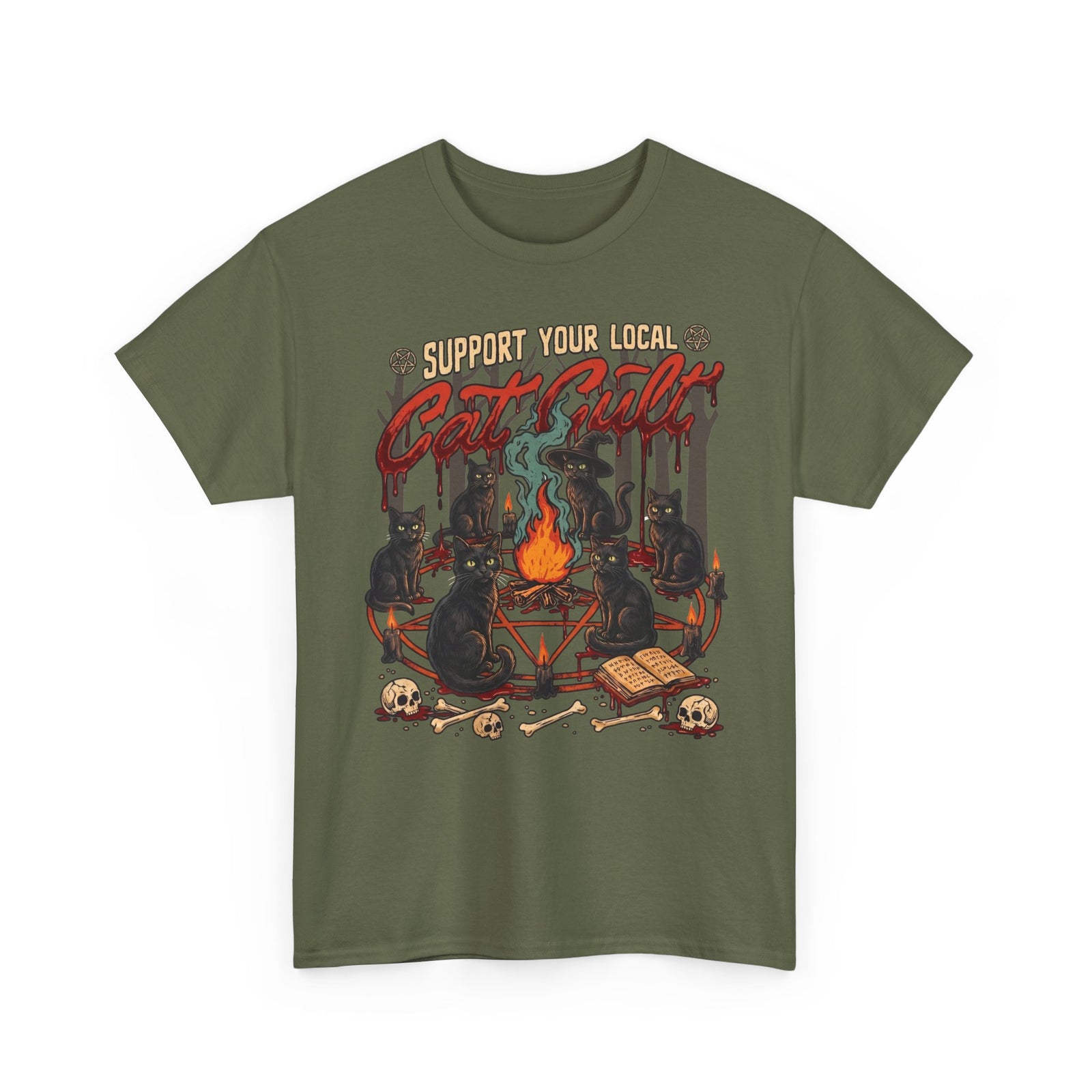 Support Your Local Cat Cult T-Shirt — Witchy Occult Black Cats Tee