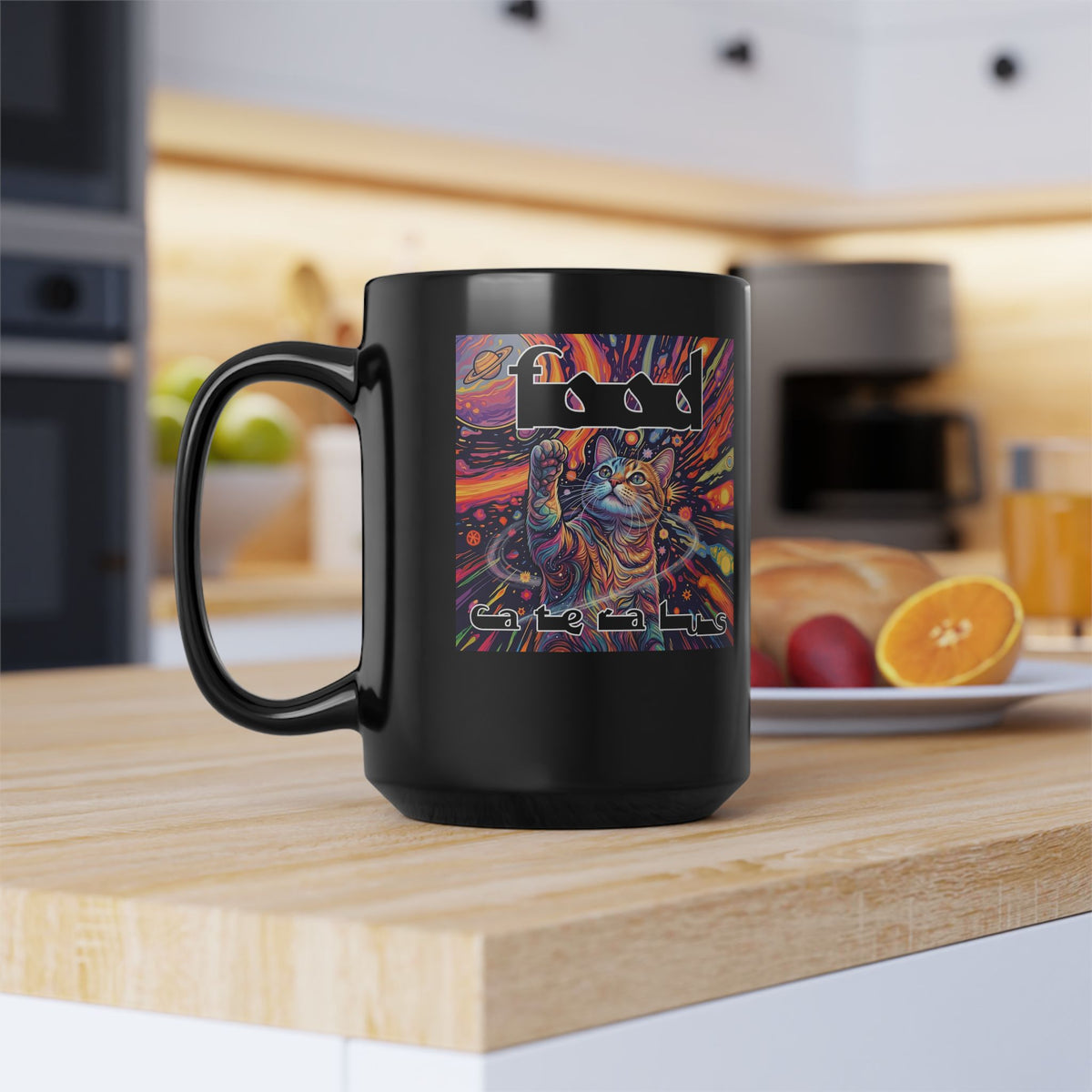 Funny Progressive Metal Cat Black Mug — Progressive Metal Band Cat Graphic Mug